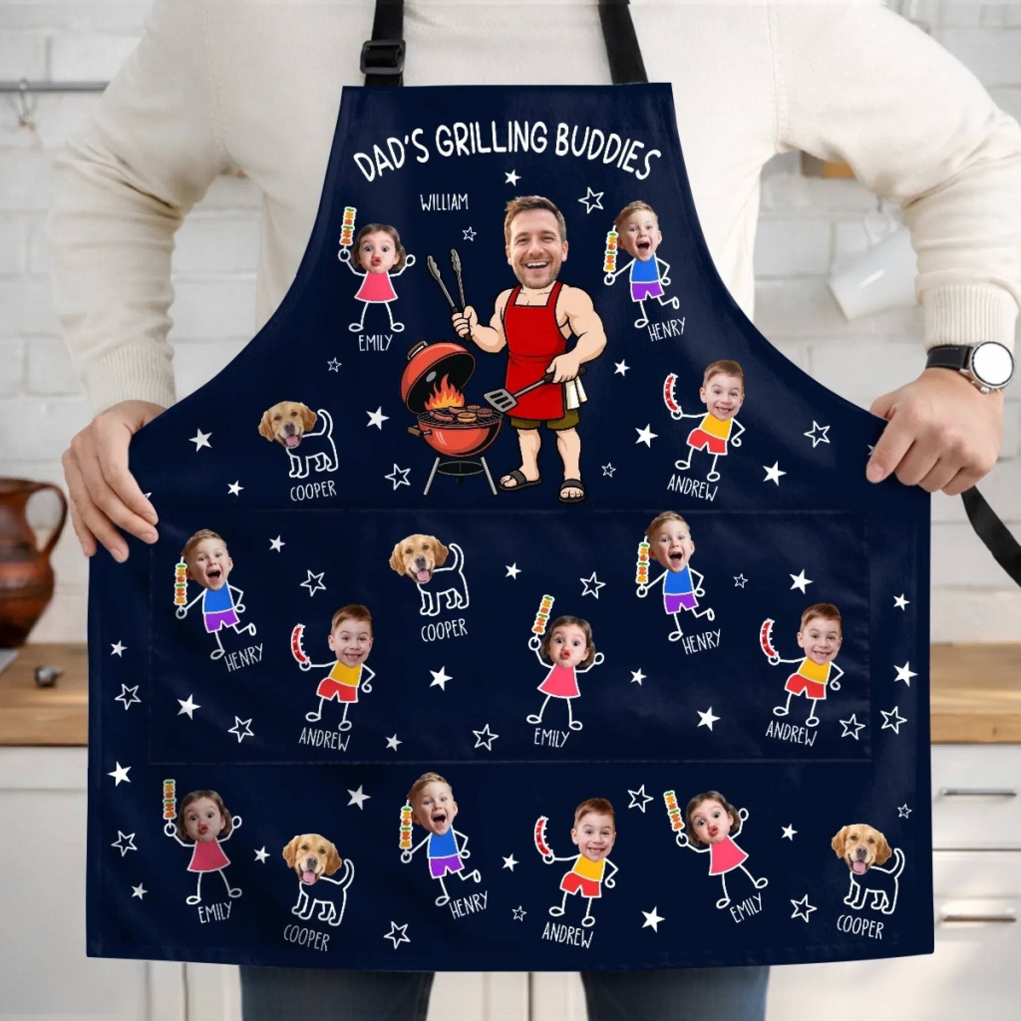 Custom Photo Apron With Pocket - Personalized Father's Day Birthday Gifts For Dad, Grandpa - Grilling With My Favorite People