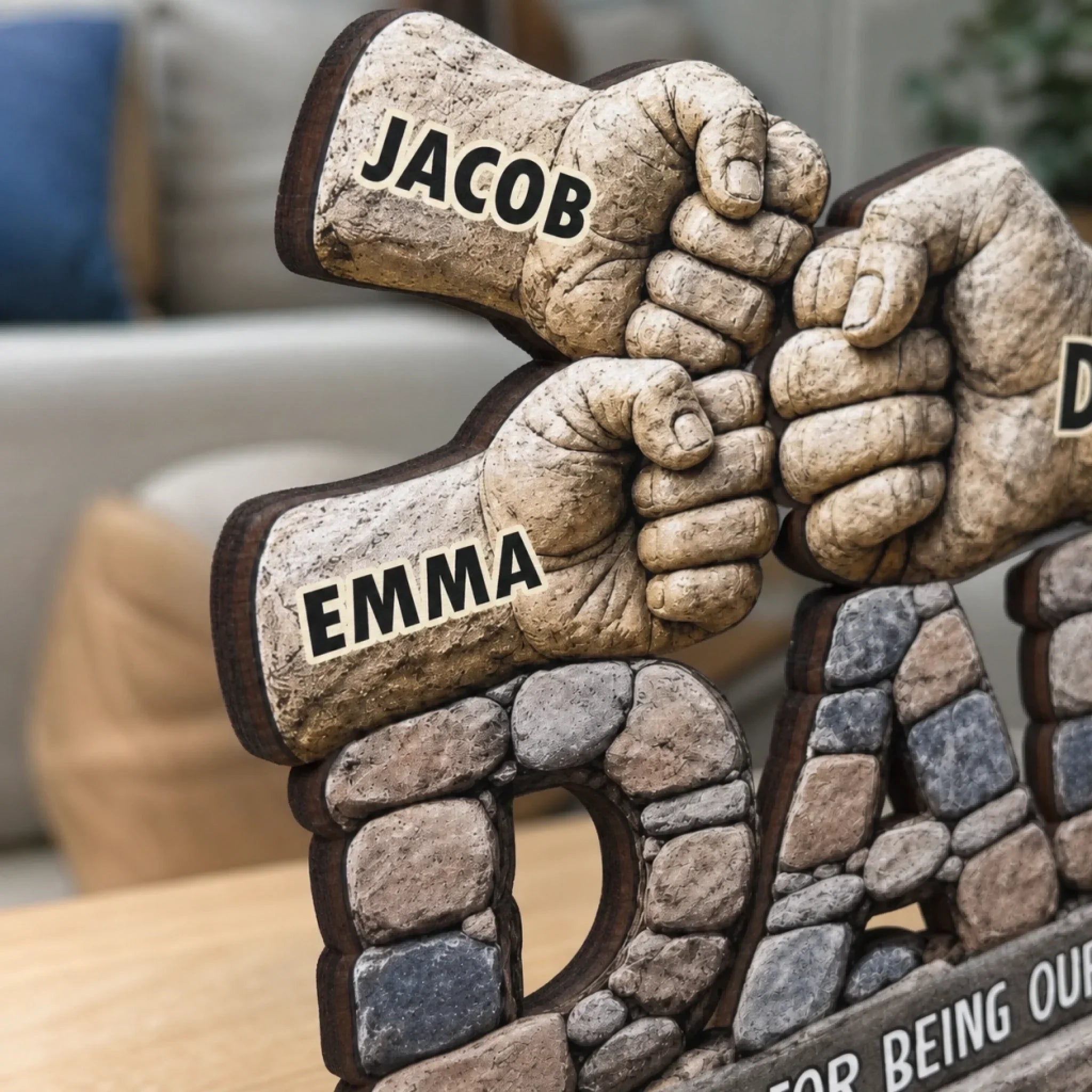 Custom 2-Layered Wooden Plaque - Personalized Father's Day Birthday Gifts For Dad, Grandpa - Strong Roots Loving Heart