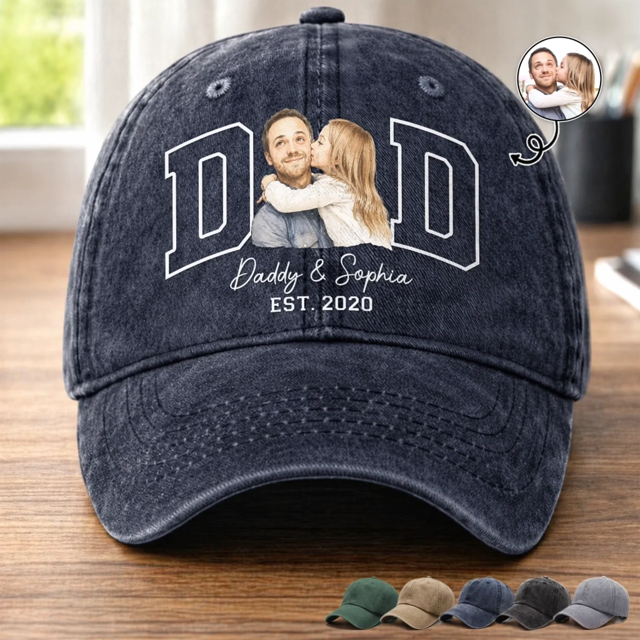 Custom Photo Vintage Washed Denim Baseball Cap - Personalized Mother's Day, Father's Day Gifts For Mom, Grandma, Dad, Grandpa - Together We Have It All