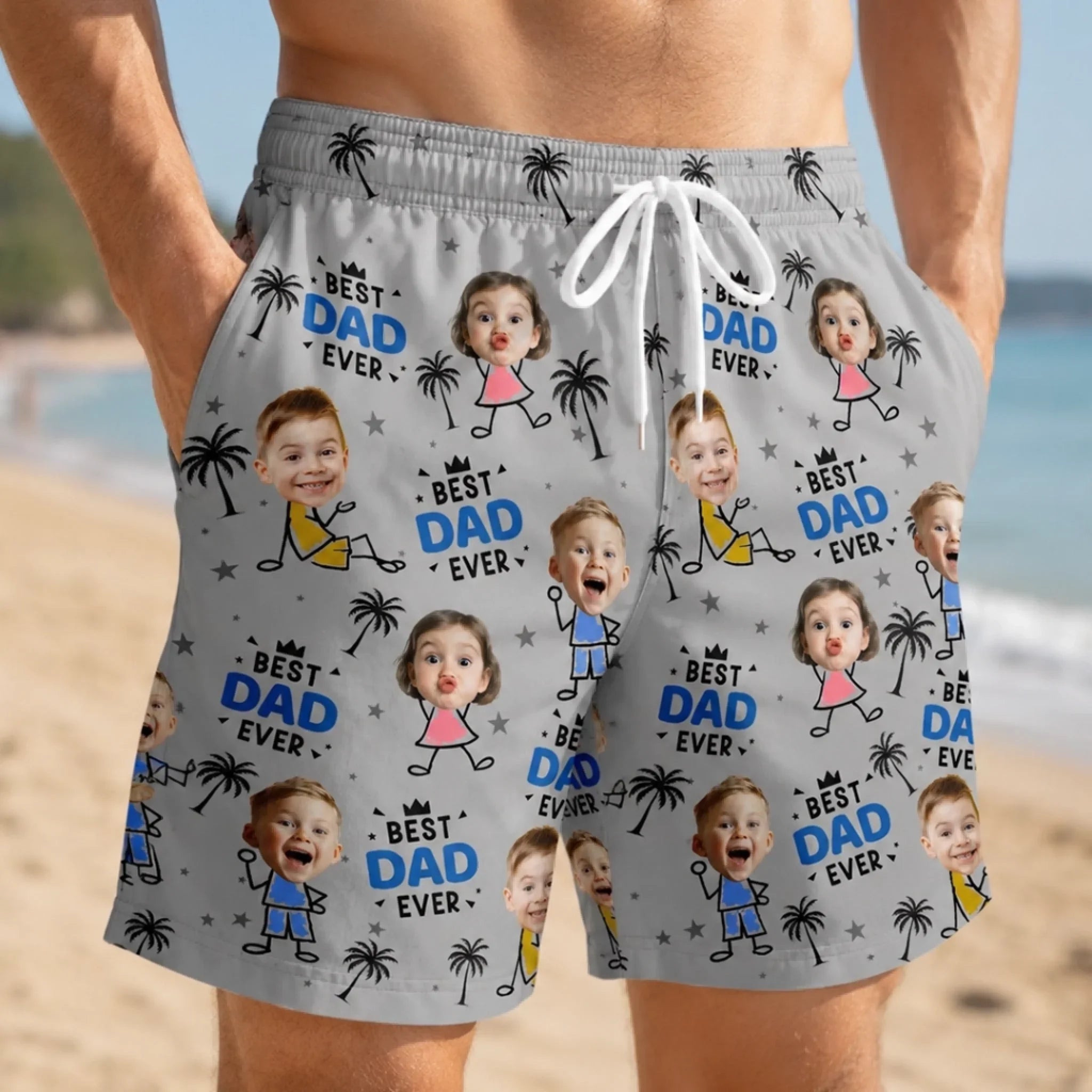 Custom Photo Tropical Hawaiian Aloha Men Beach Shorts - Personalized Father's Day Birthday Gifts For Dad, Grandpa - Strong Like Dad Everyday