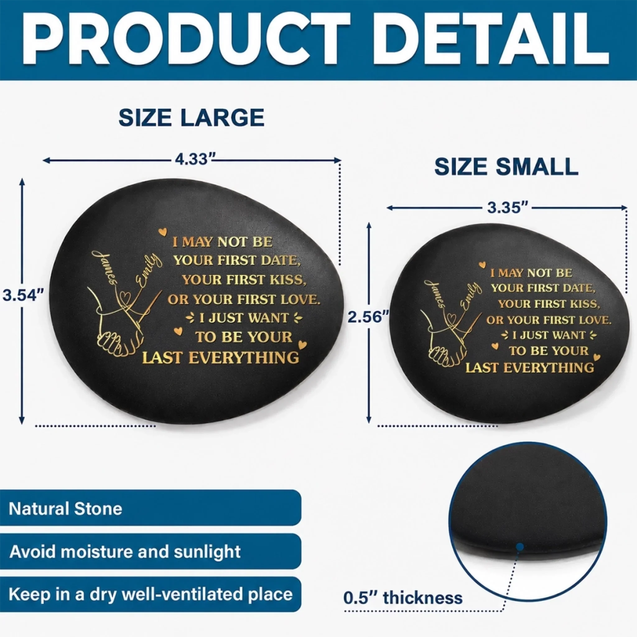Custom Printed Rock - Personalized Anniversary Wedding Gifts For Husband And Wife, Him And Her - Holding Hands Into Forever