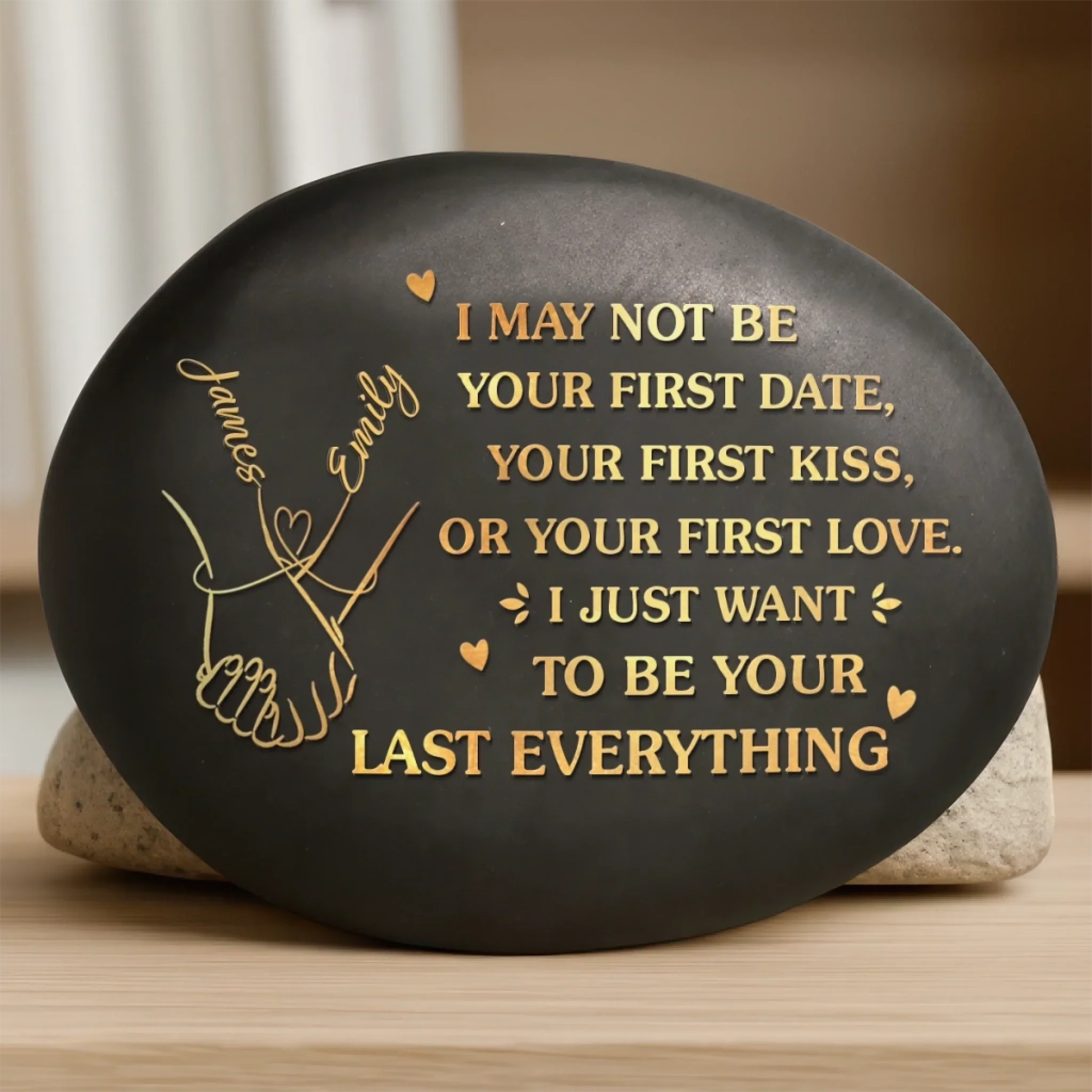 Custom Printed Rock - Personalized Anniversary Wedding Gifts For Husband And Wife, Him And Her - Holding Hands Into Forever