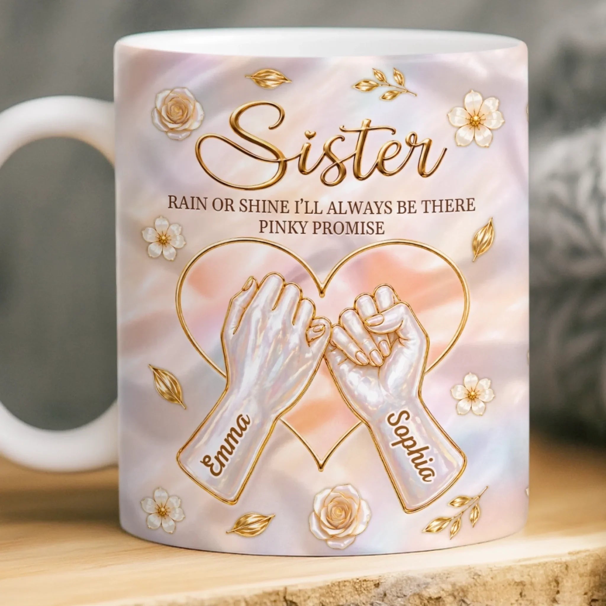 Custom 3D Inflated Effect Printed Mug - Personalized Best Friend Birthday Gifts For Women, Besties, Sisters, BFF - Pinky Promise Sisterhood