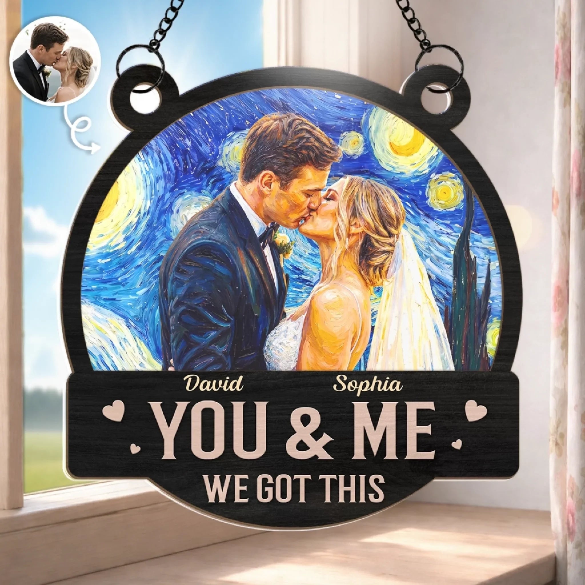 Custom Photo Window Hanging Suncatcher Ornament - Personalized Anniversary Wedding Gifts For Husband And Wife, Him And Her - Our Perfect Night