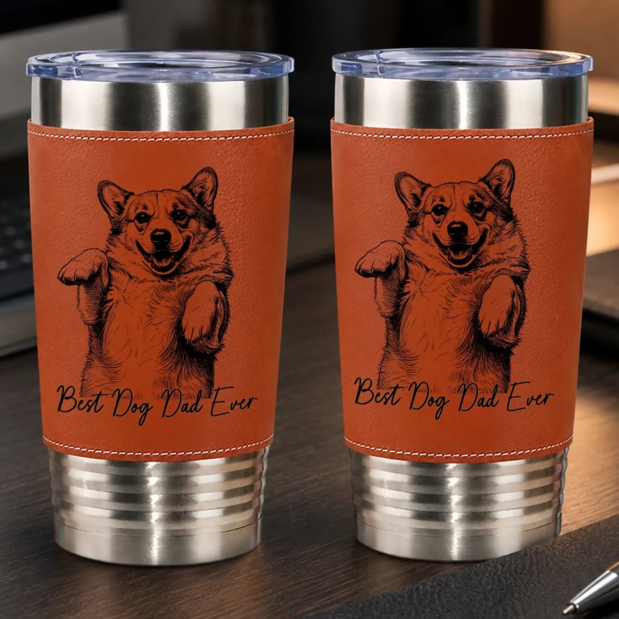 Custom Photo Printed Leather Tumbler - Personalized Father's Day Birthday Gifts For Dog Cat Lovers, Dog Dad And Mom, Cat Owners - Paws Bring Endless Joy