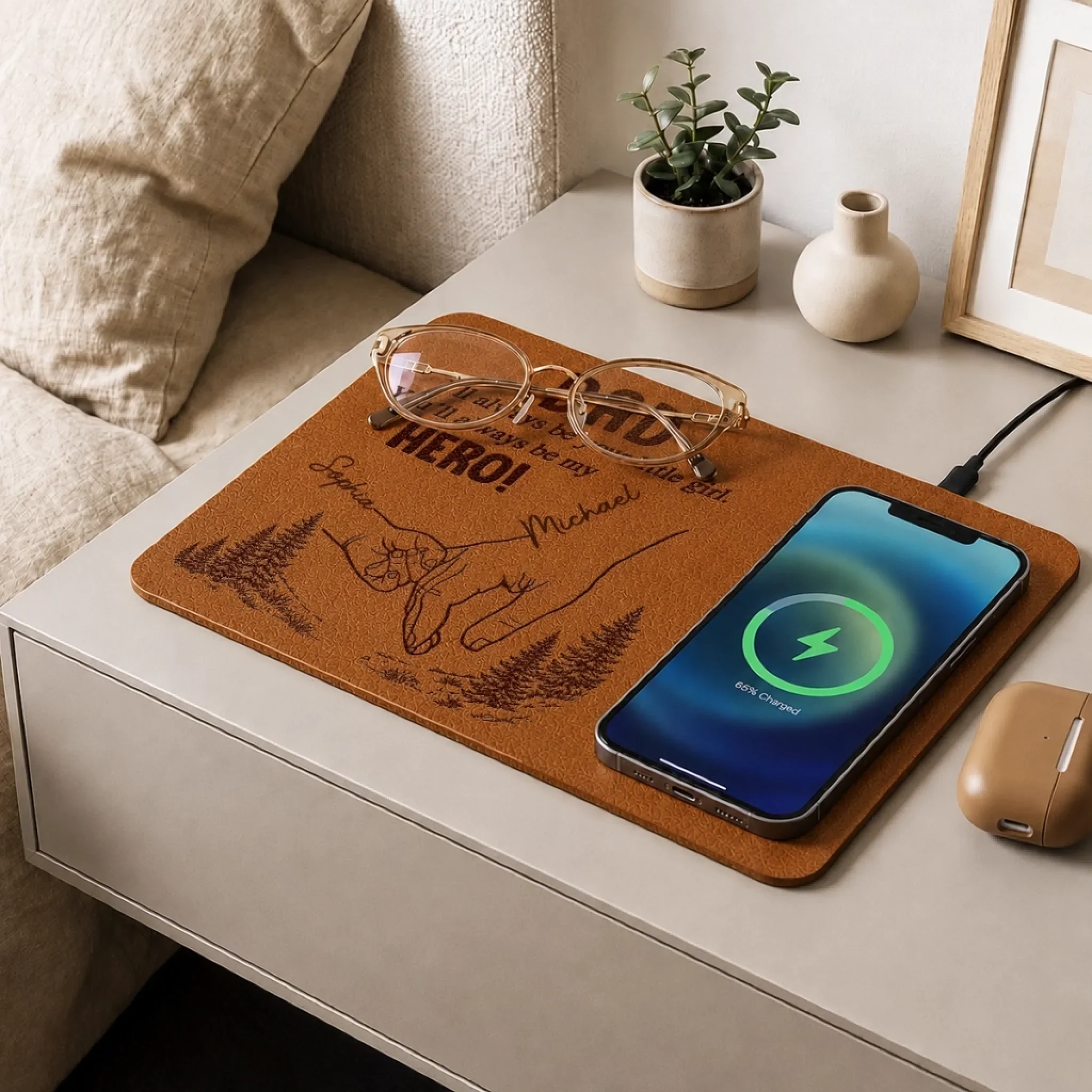 Custom Charging Mat - Personalized Father's Day Birthday Gifts For Dad, Grandpa - Thankful For Dad Every Day
