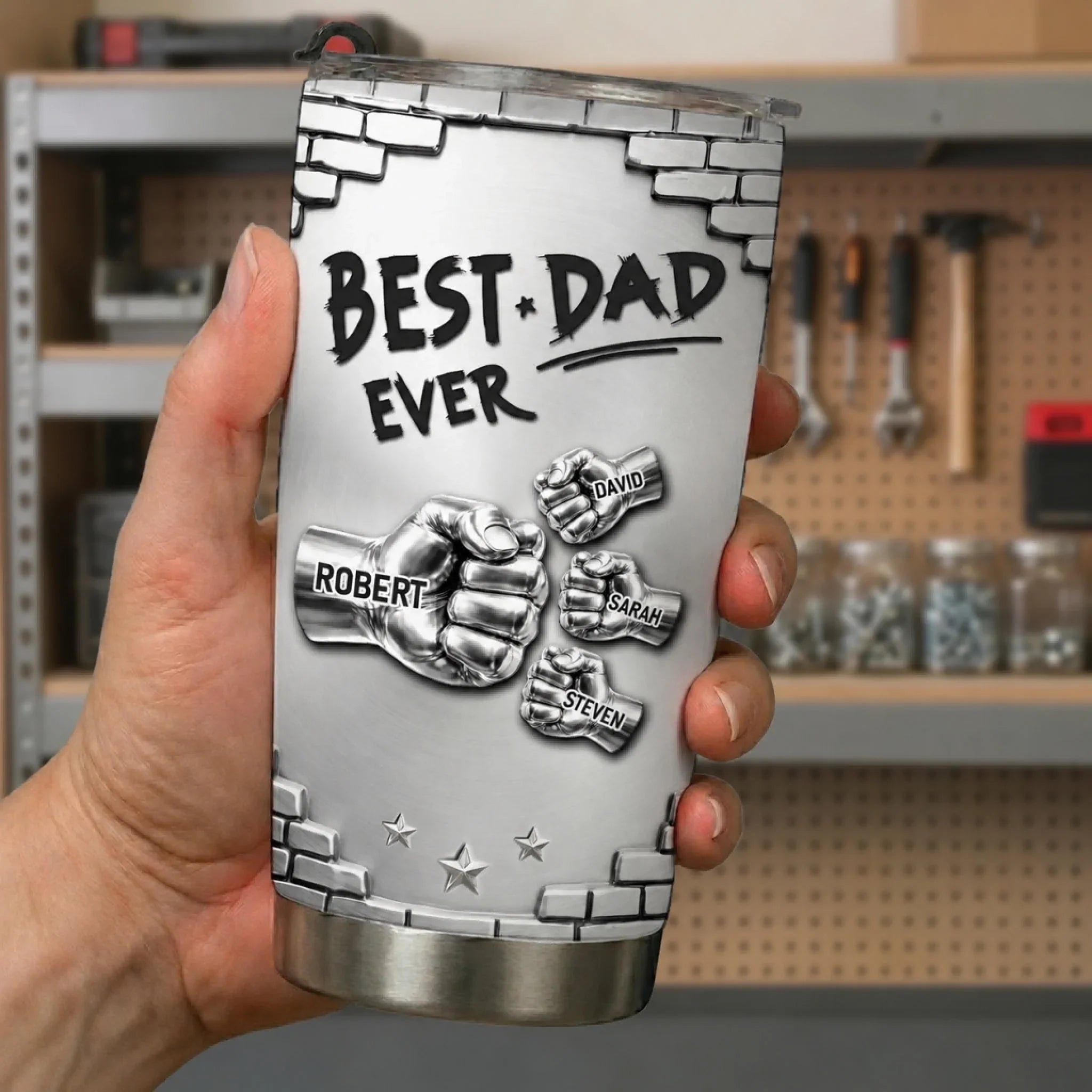 Custom 3D Inflated Effect Printed Tumbler - Personalized Father's Day Birthday Gifts For Dad, Grandpa - Strong Coffee, Strong Dad