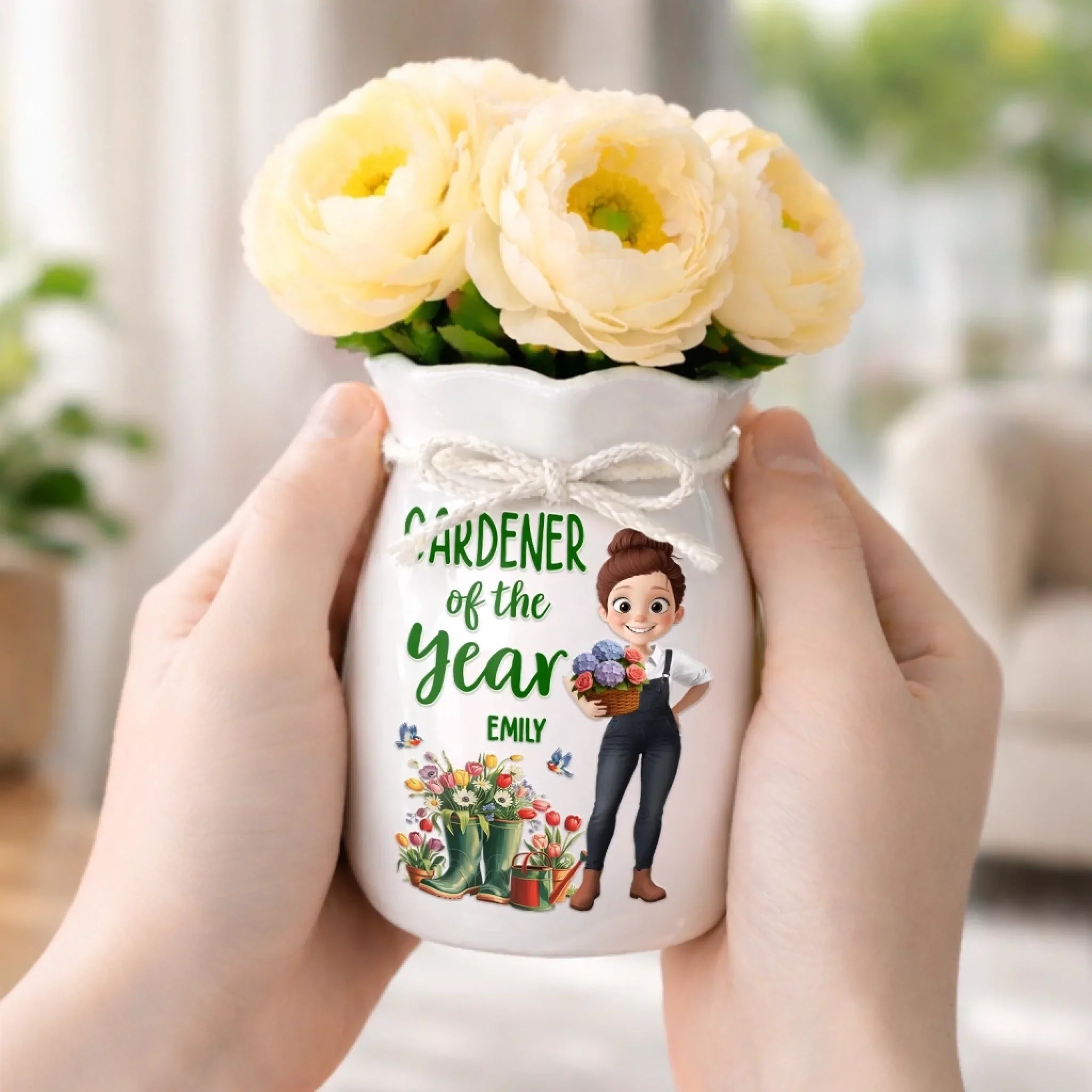 Custom Flower Vase With Ribbon - Personalized  Birthday Garden Gifts For Gardeners - Gardener Of The Year