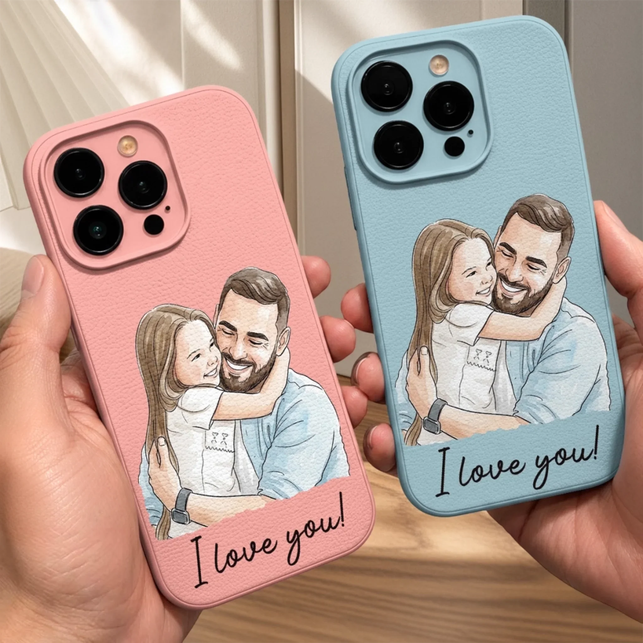 Custom Photo Leather Phone Case - Personalized Father's Day Birthday Gifts For Dad, Grandpa - Forever Grateful For Dad’s Love