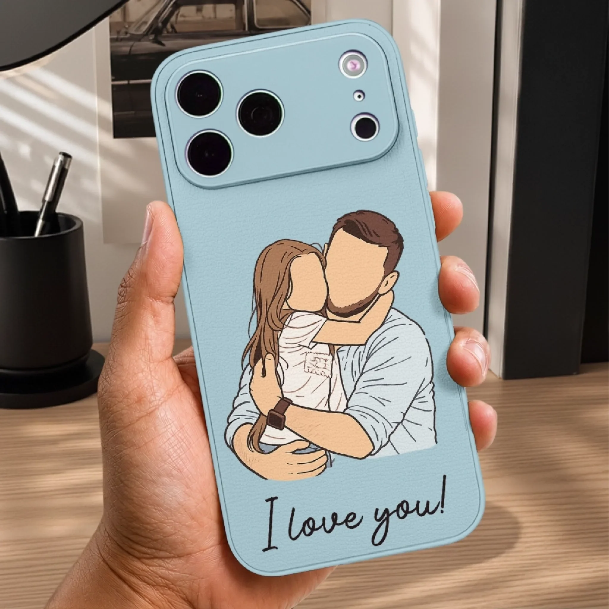 Custom Photo Leather Phone Case - Personalized Father's Day Birthday Gifts For Dad, Grandpa - Strong Families Start With Dad