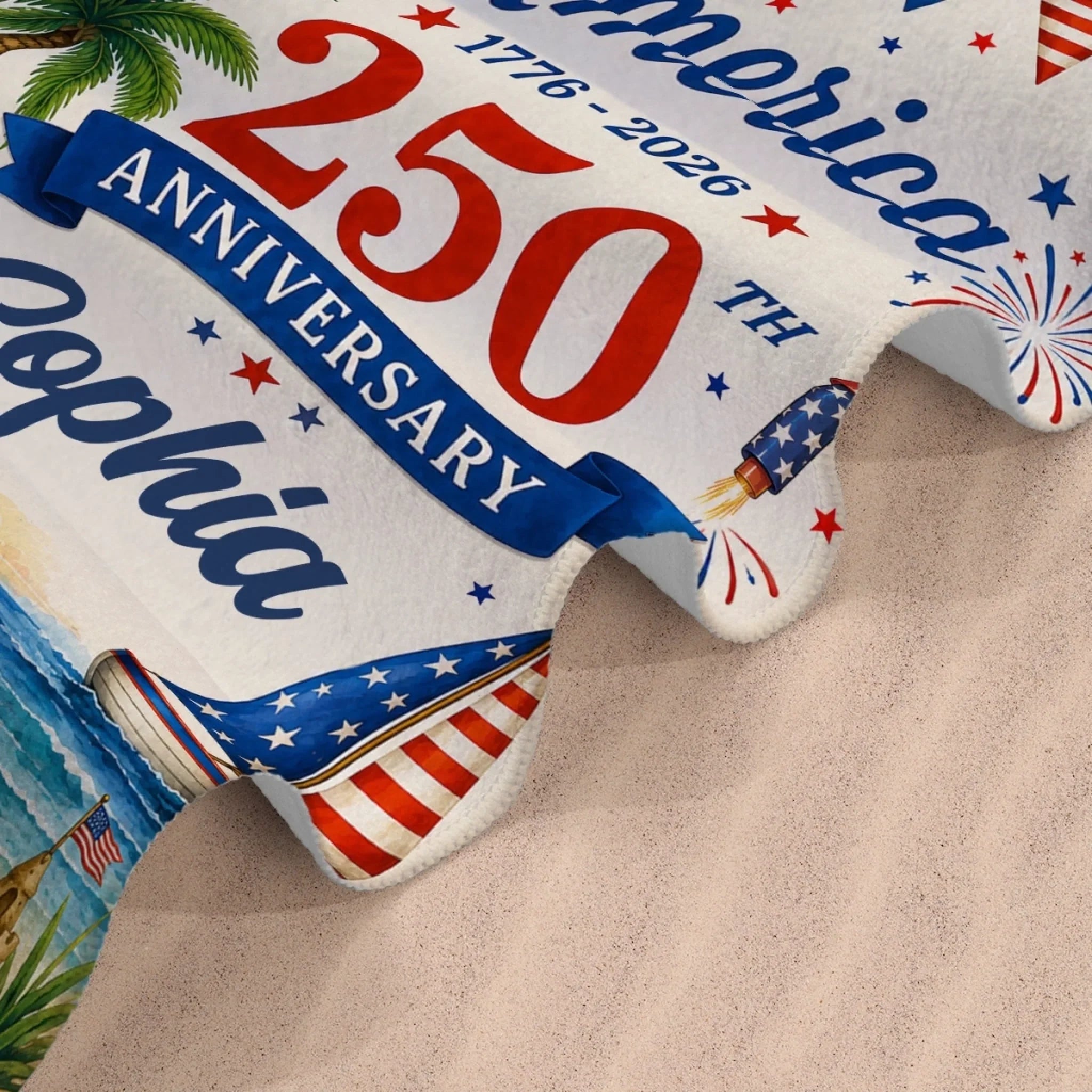 Custom Beach Towel - Personalized America 250th Anniversary, Summer Vacation And Travel Gifts For Mom, Dad, Brother, Sister, Kids - United By Freedom And Pride