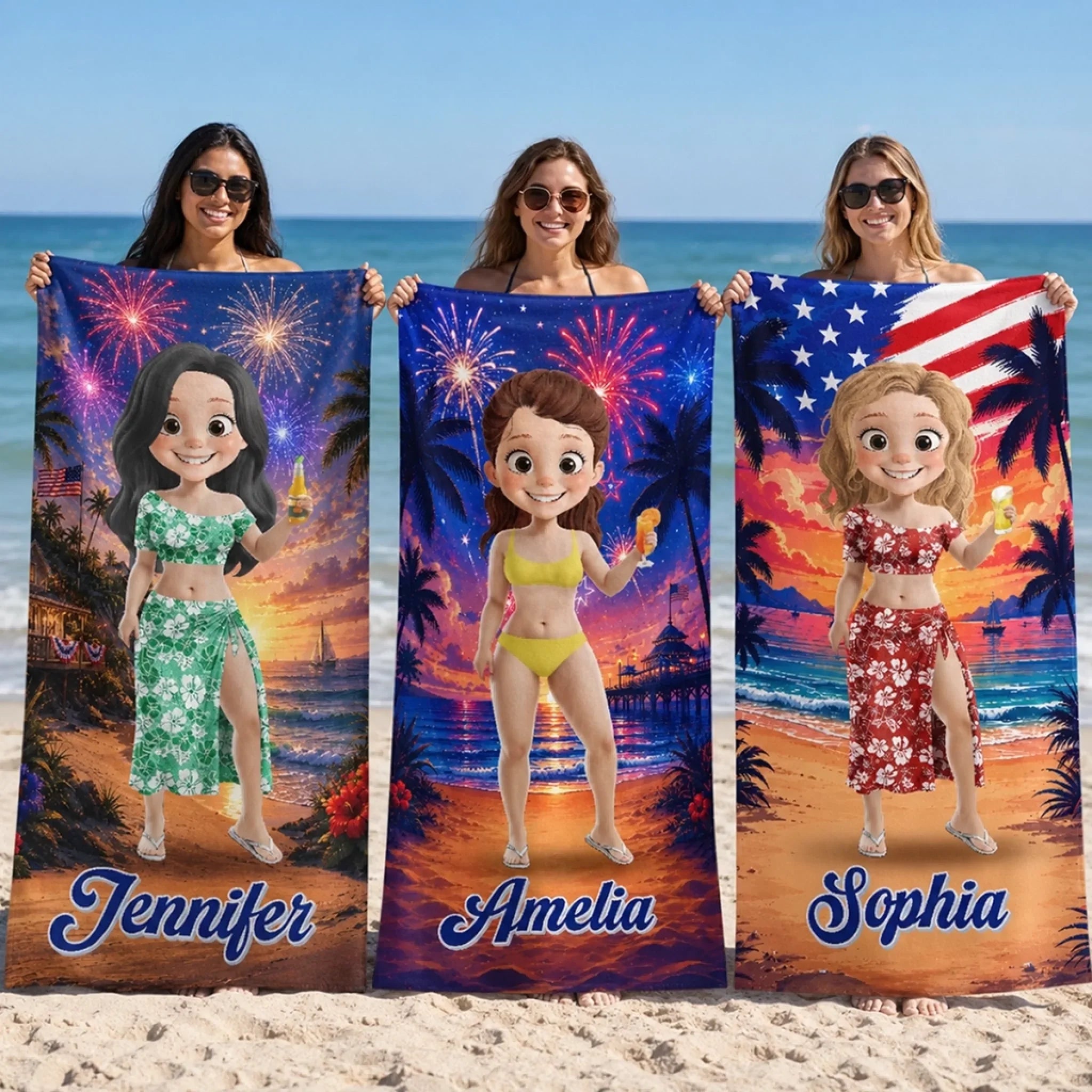 Custom Beach Towel - Personalized America 250th Anniversary, Summer Vacation And Travel Gifts For Best Friends, Family - Salty Air Sunny Days