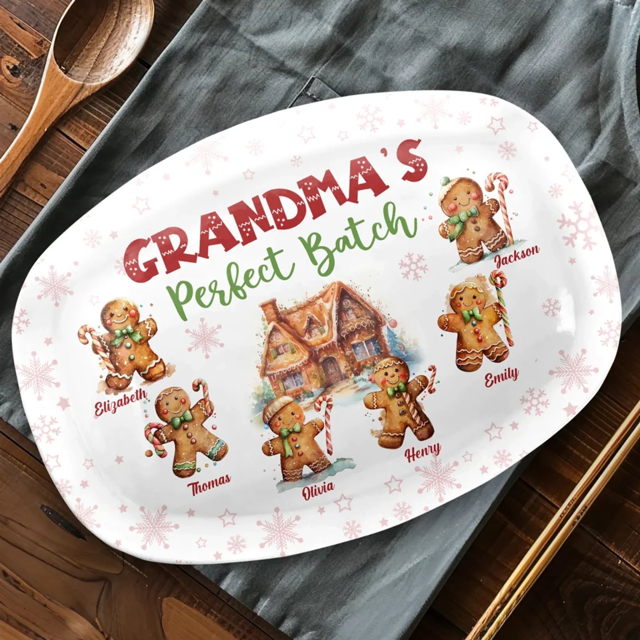 Grandchildren Are Like Gingerbread Cookies, Sweet And Made With Love - Family Personalized Custom Platter - Christmas Gift For Mom, Grandma