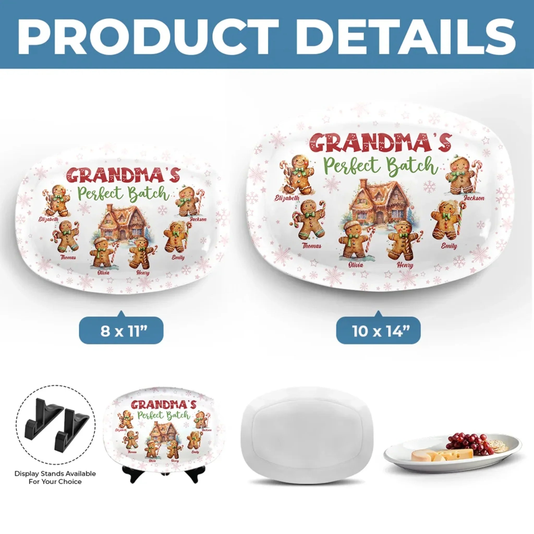 Grandchildren Are Like Gingerbread Cookies, Sweet And Made With Love - Family Personalized Custom Platter - Christmas Gift For Mom, Grandma