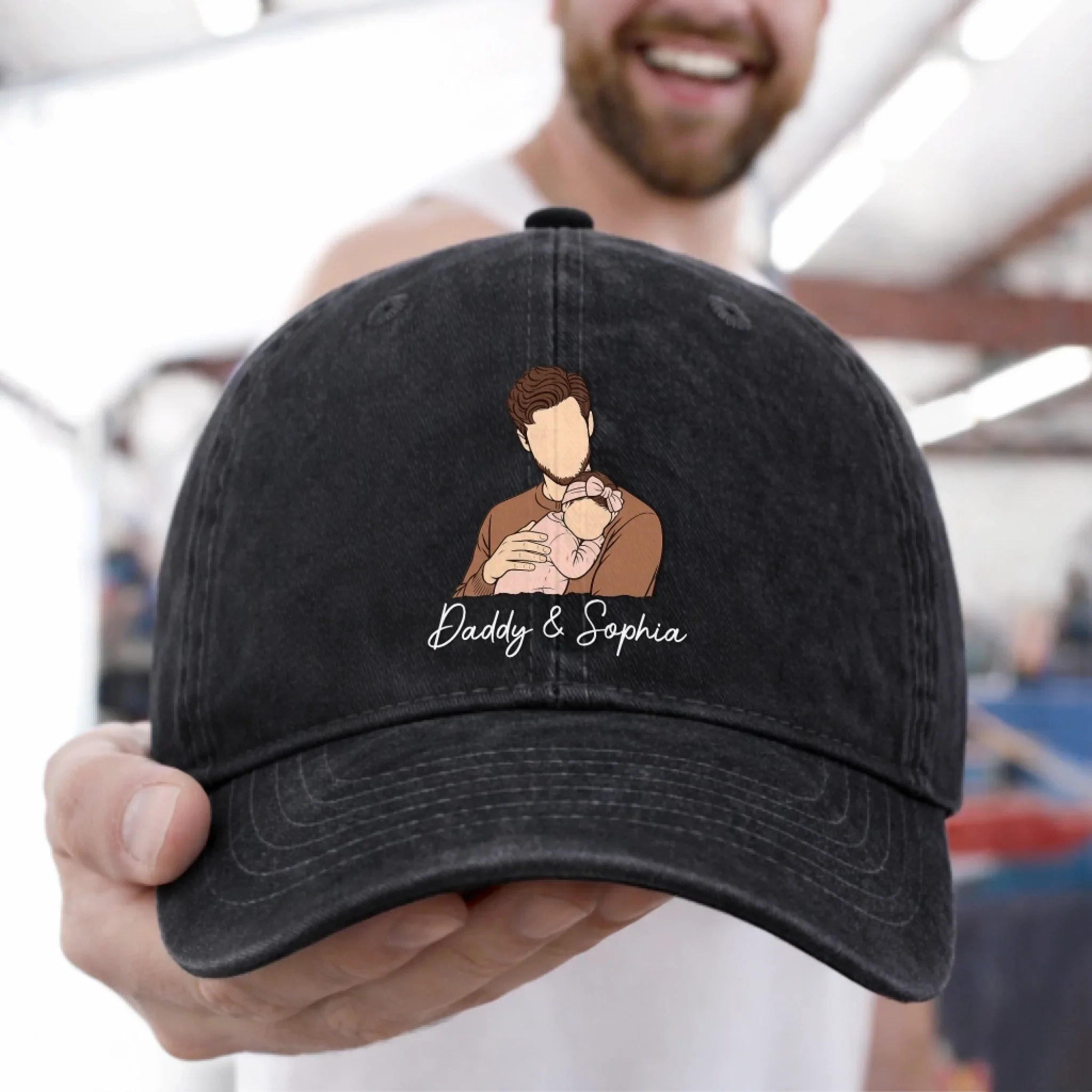 Custom Photo Vintage Washed Denim Baseball Cap - Personalized Father's Day Gifts For Dad, Grandpa - Classic Dad Energy