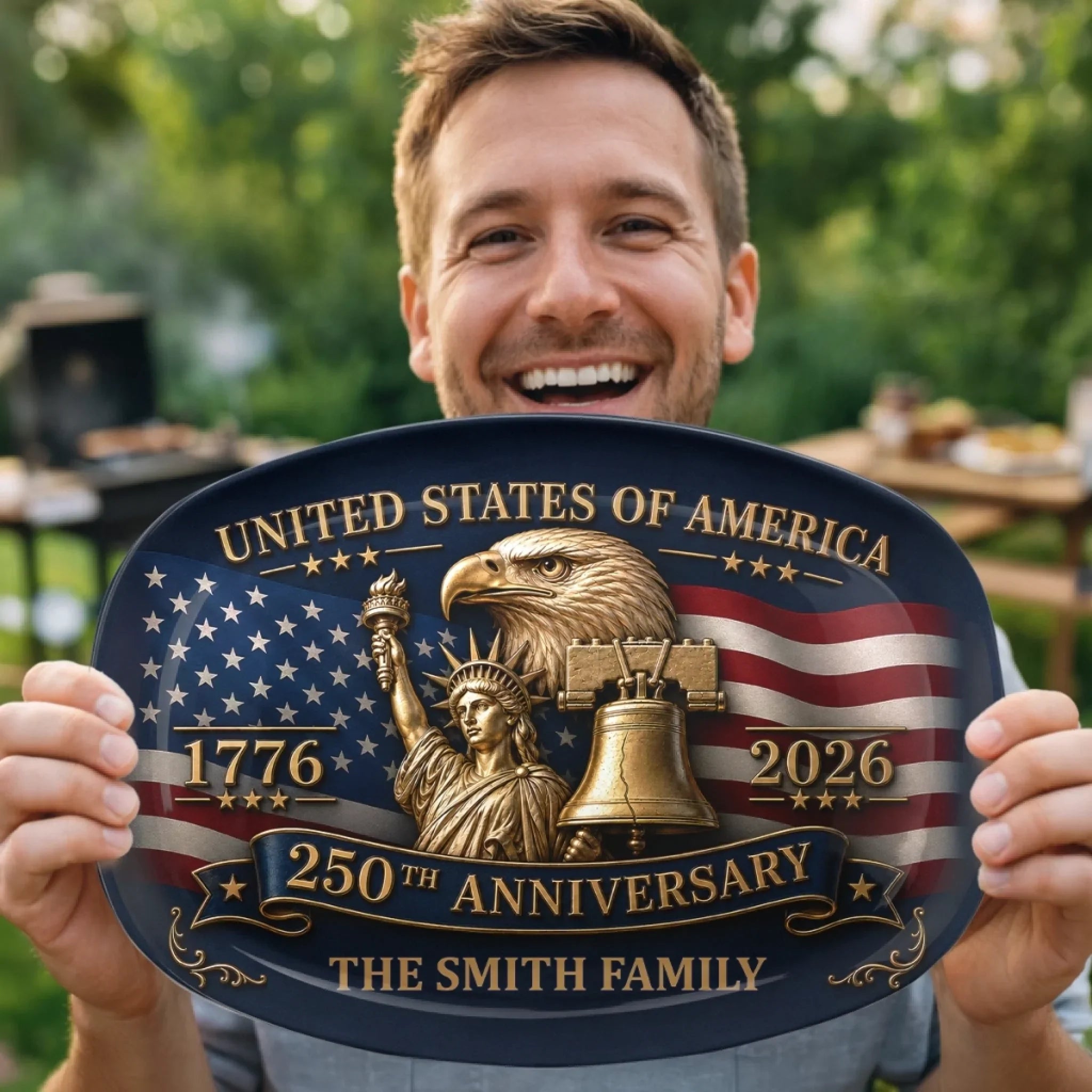 Custom Platter - Personalized America 250th Anniversary Gifts For Mom, Dad, Brother, Sister, Kids - 250 Years Of Freedom