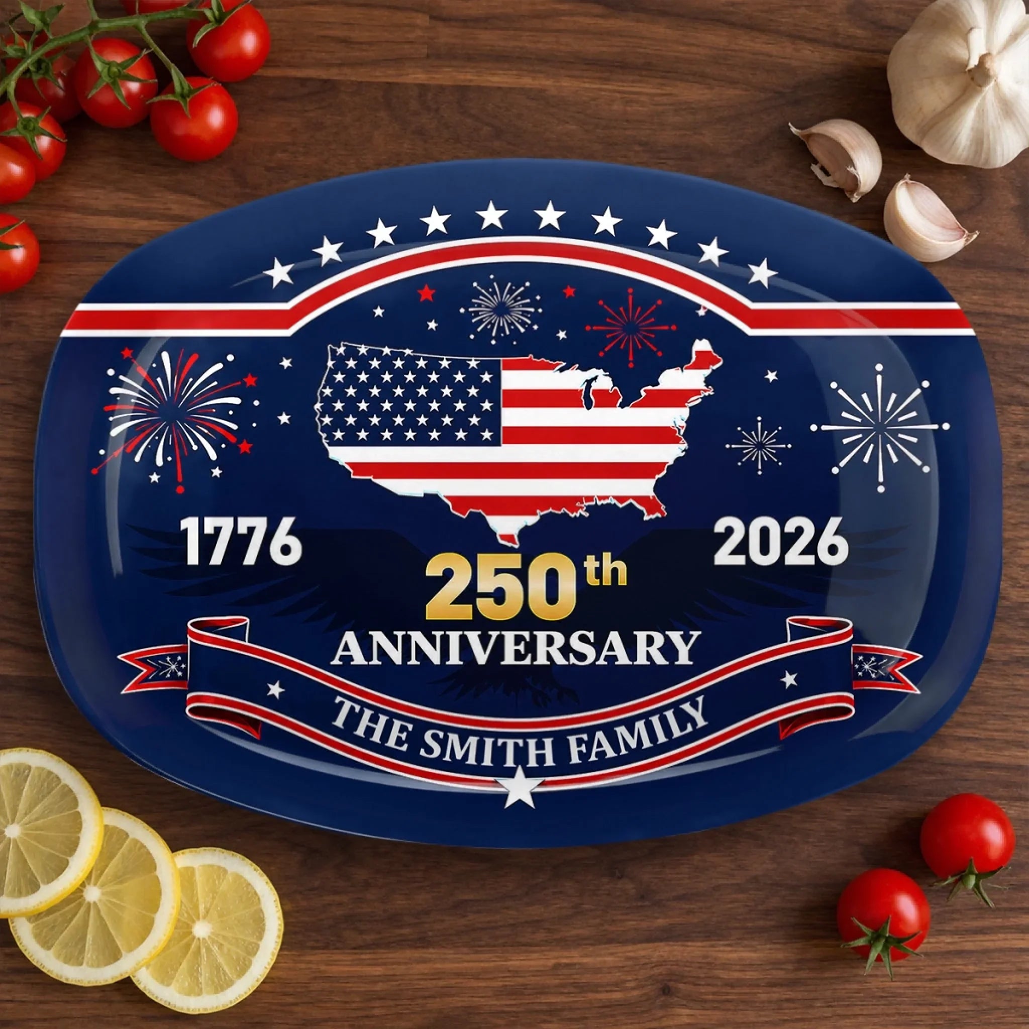 Custom Platter - Personalized America 250th Anniversary Gifts For Mom, Dad, Brother, Sister, Kids - Proud Hearts Proud Nation