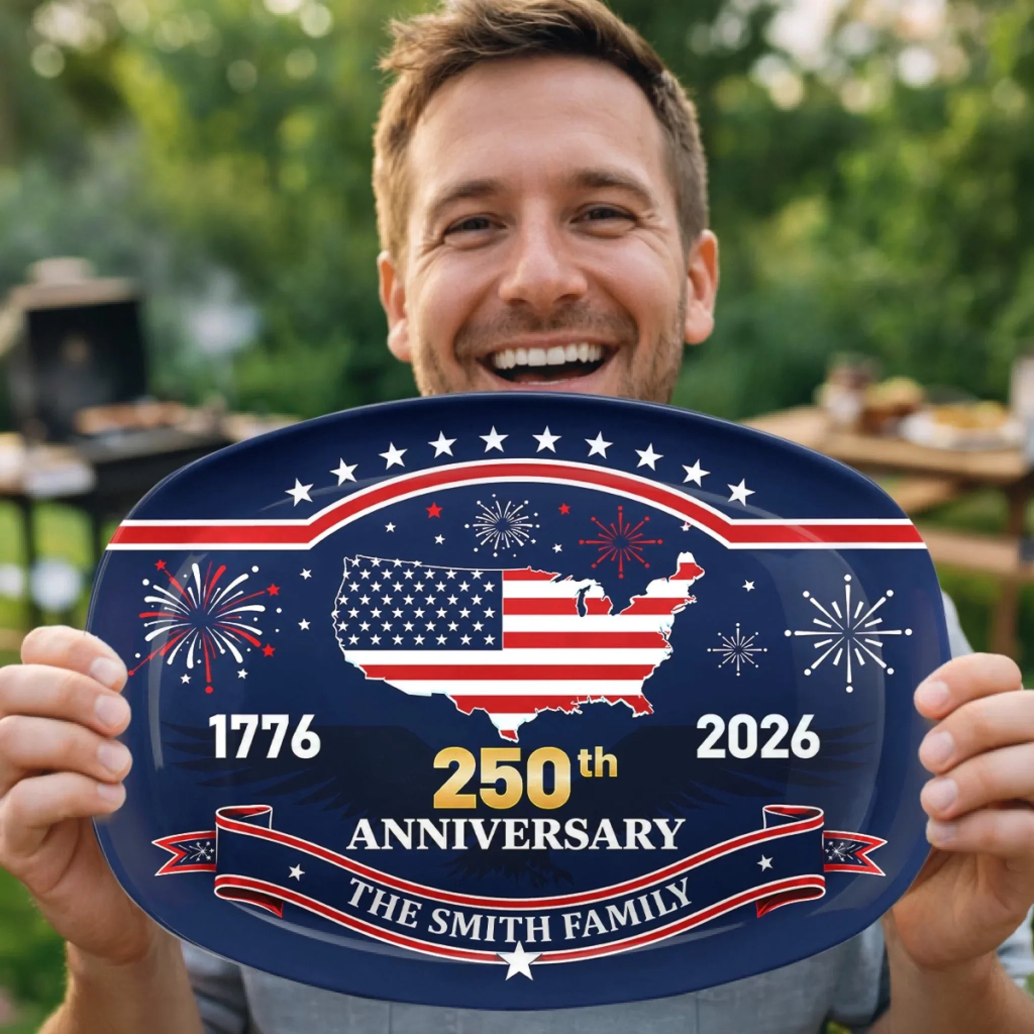 Custom Platter - Personalized America 250th Anniversary Gifts For Mom, Dad, Brother, Sister, Kids - Proud Hearts Proud Nation