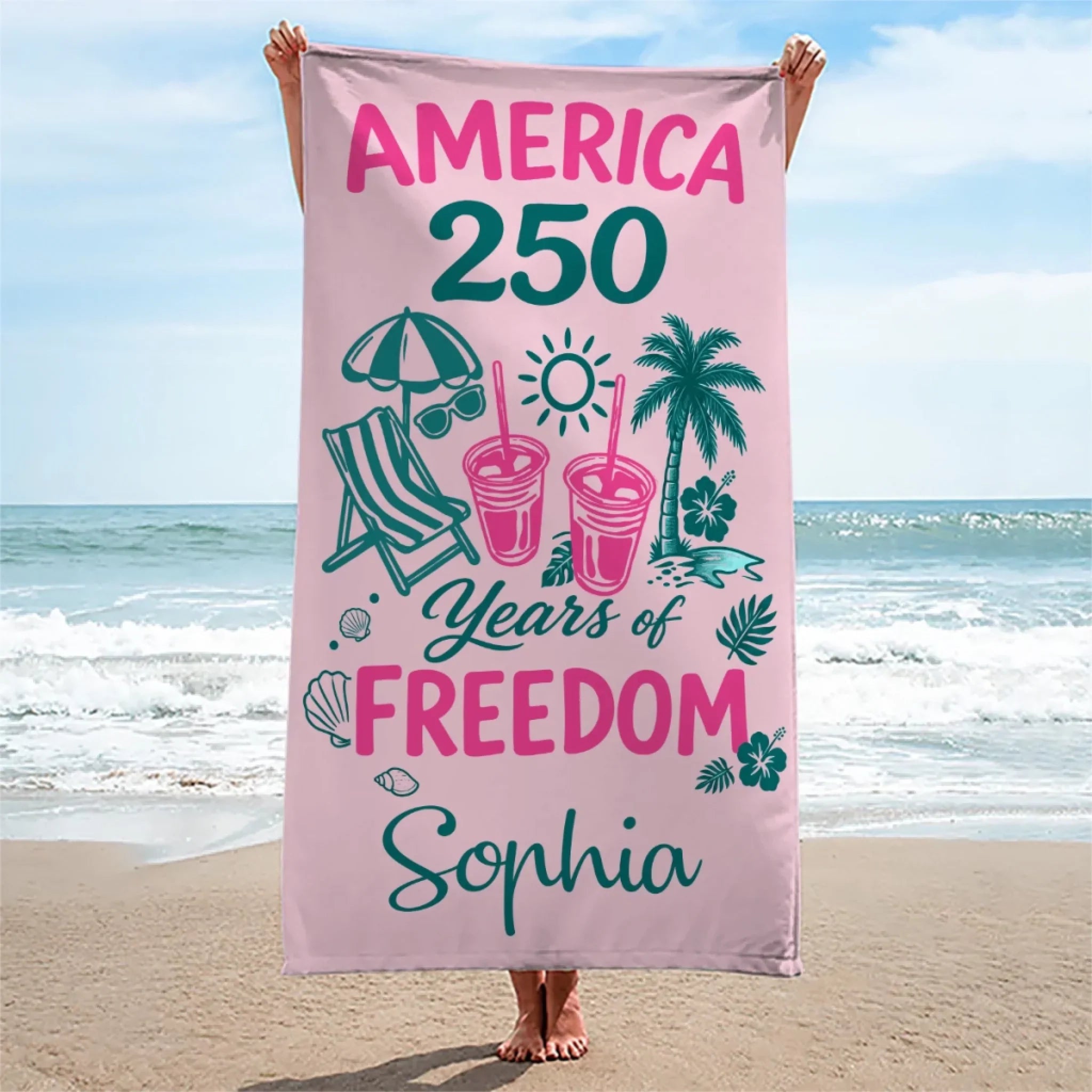 Custom Beach Towel - Personalized America 250th Anniversary, Summer Vacation And Travel Gifts For Mom, Dad, Brother, Sister, Kids - 250 Years Standing Strong