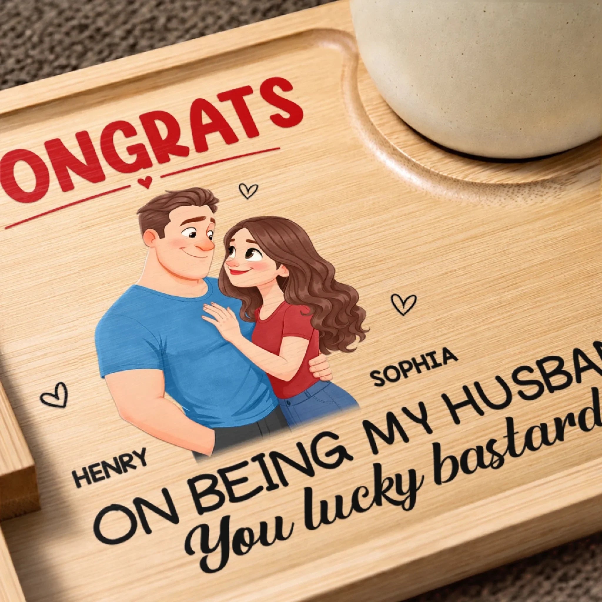 Custom Wooden Couch Arm Table - Personalized Anniversary Wedding Gifts For Husband And Wife, Him And Her - You And Me Always