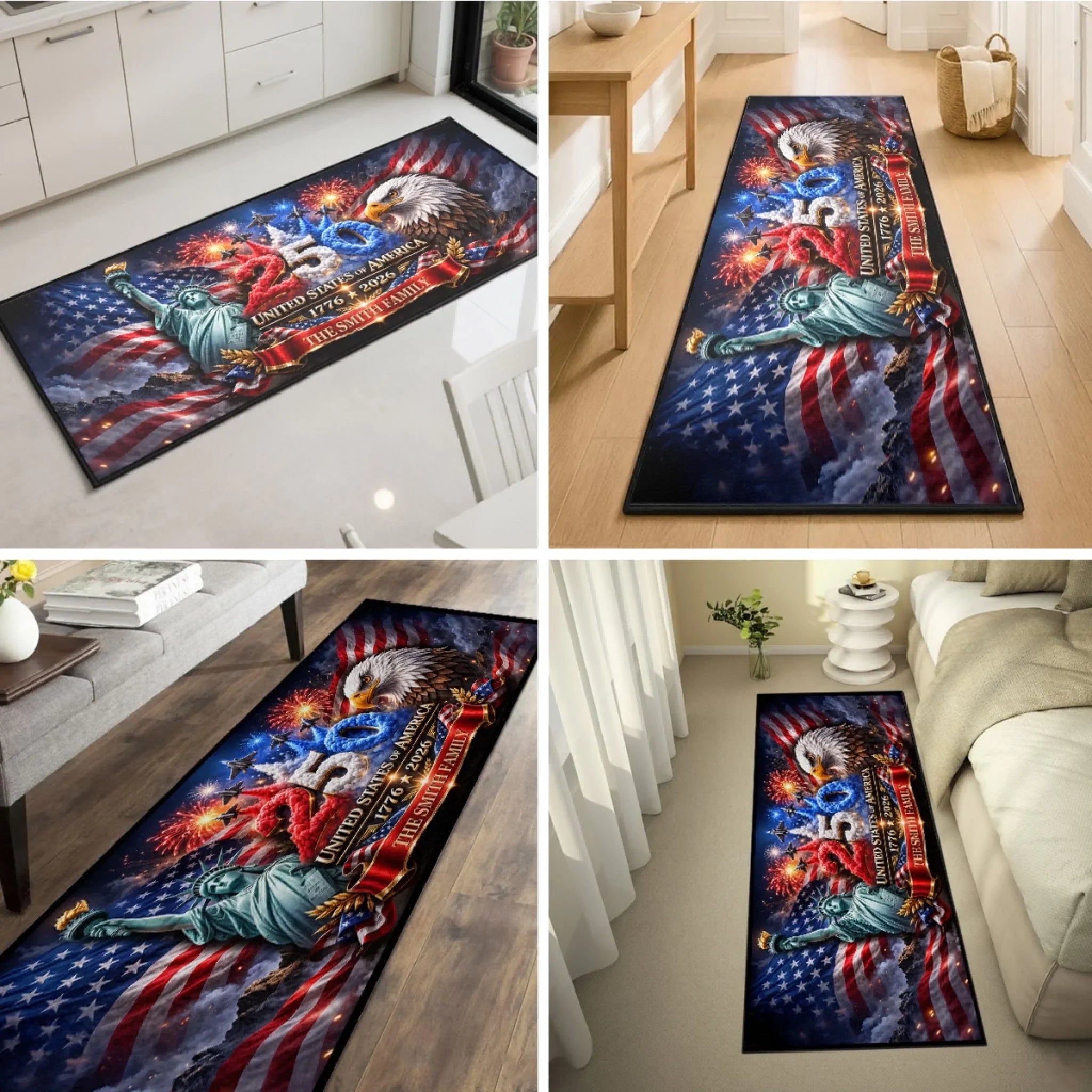 Custom Runner Rug - Personalized America 250th Anniversary Gifts For Mom, Dad, Brother, Sister, Kids - Stars Stripes Welcome Home