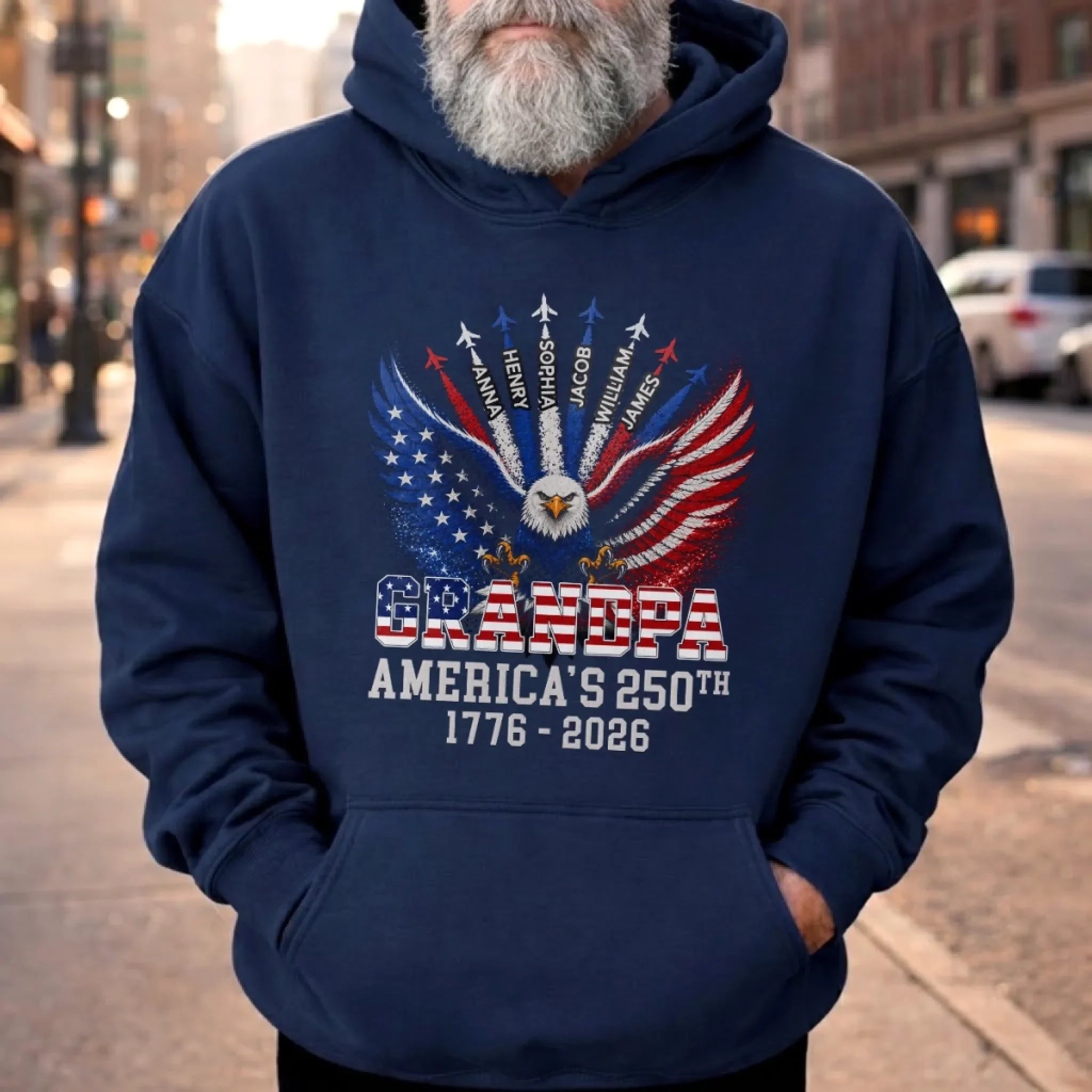 Custom Unisex T-shirt, Premium T-shirt, Hoodie – Personalized America 250th Anniversary Gifts For Dad, Grandpa – Generations Of Freedom