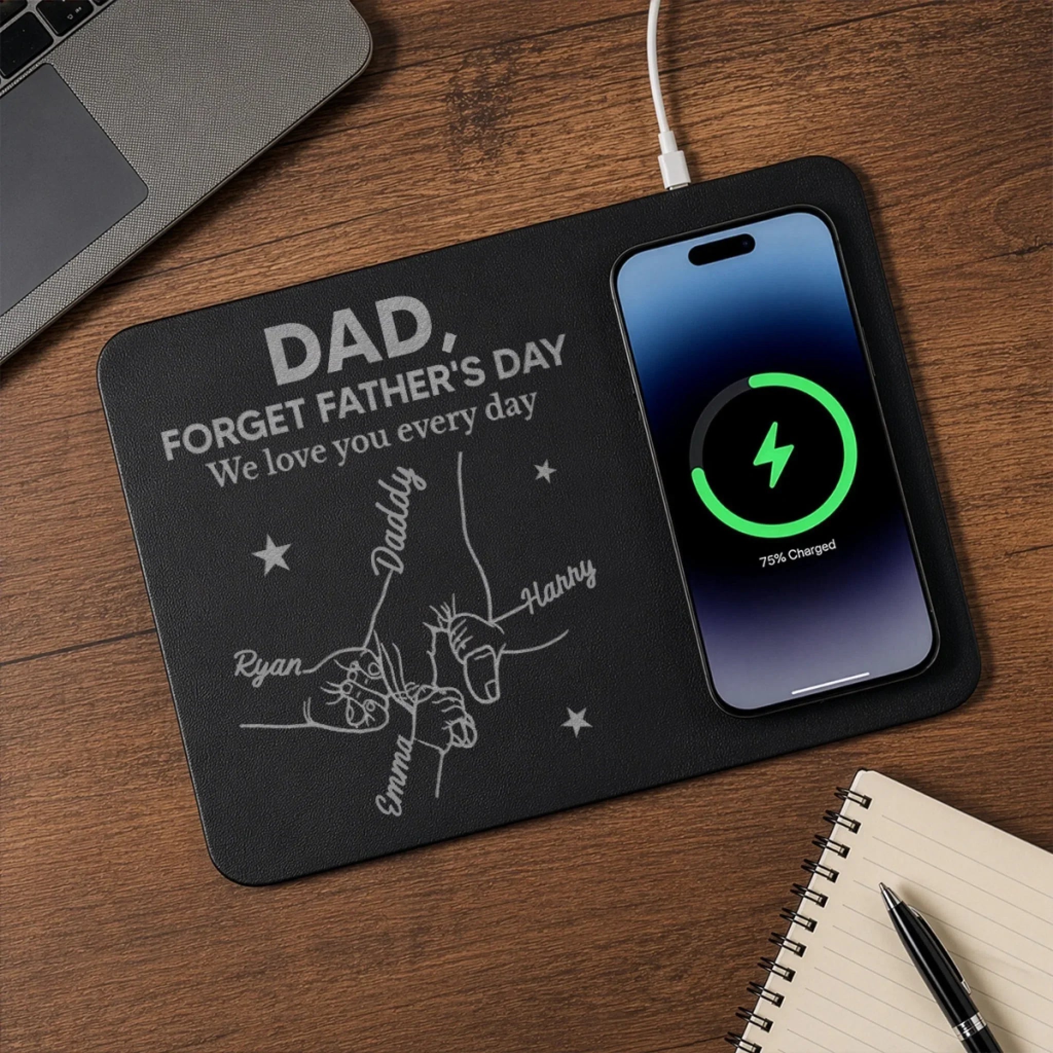Custom Charging Mat - Personalized Father's Day Birthday Gifts For Dad, Grandpa - Best Dad Ever Connected