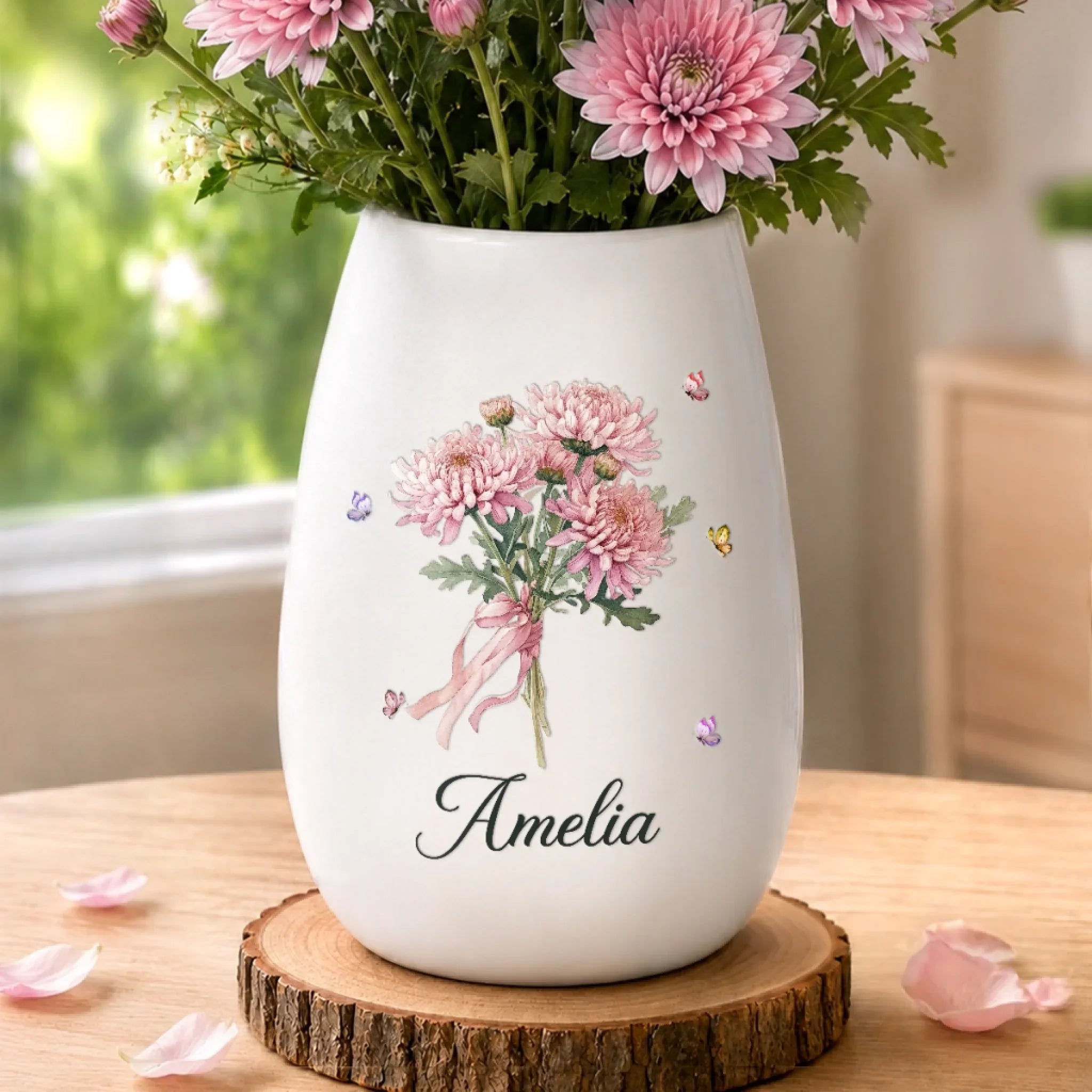 Custom Oval Ceramic Flower Vase - Personalized  Best Friend Birthday Gifts For Women, Besties, Sisters, BFF - Blooming Beautifully Every Day