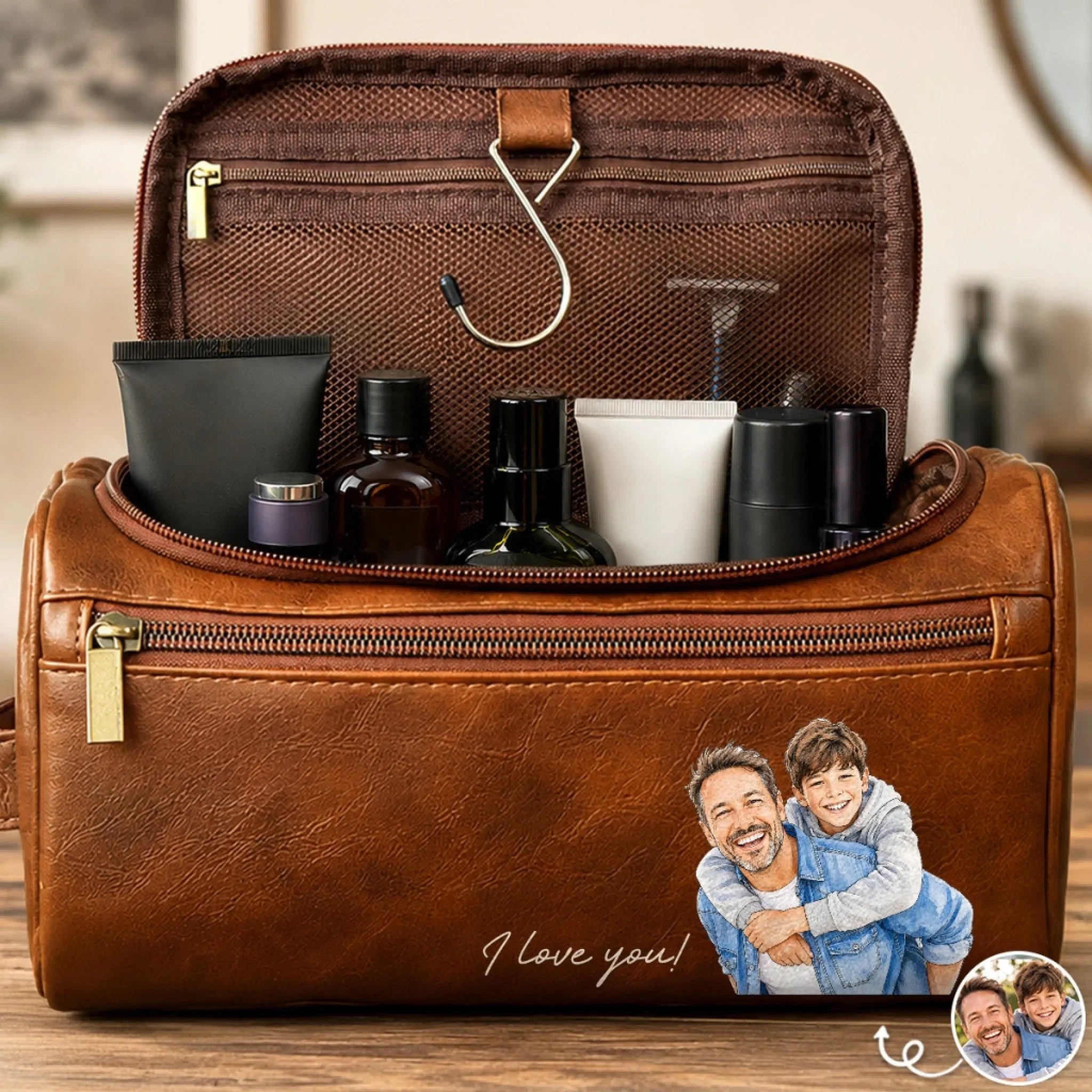 Custom Photo Leather Toiletry Bag - Personalized Father's Day Birthday Gifts For Dad, Grandpa - Forever Proud To Call You Dad