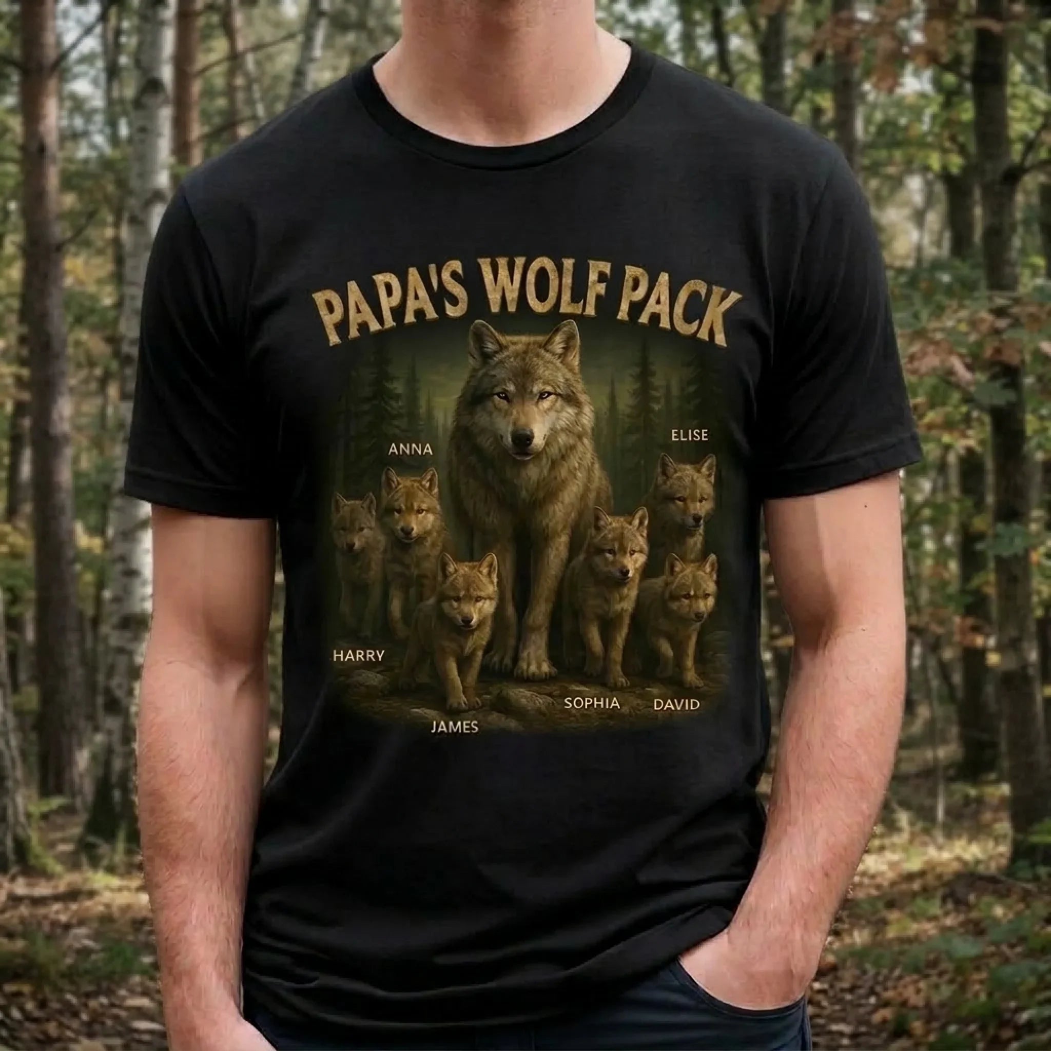 Custom Unisex T-shirt, Premium T-shirt, Hoodie - Personalized Father's Day Birthday Gifts For Dad, Grandpa - Papa’s Wolf Pack