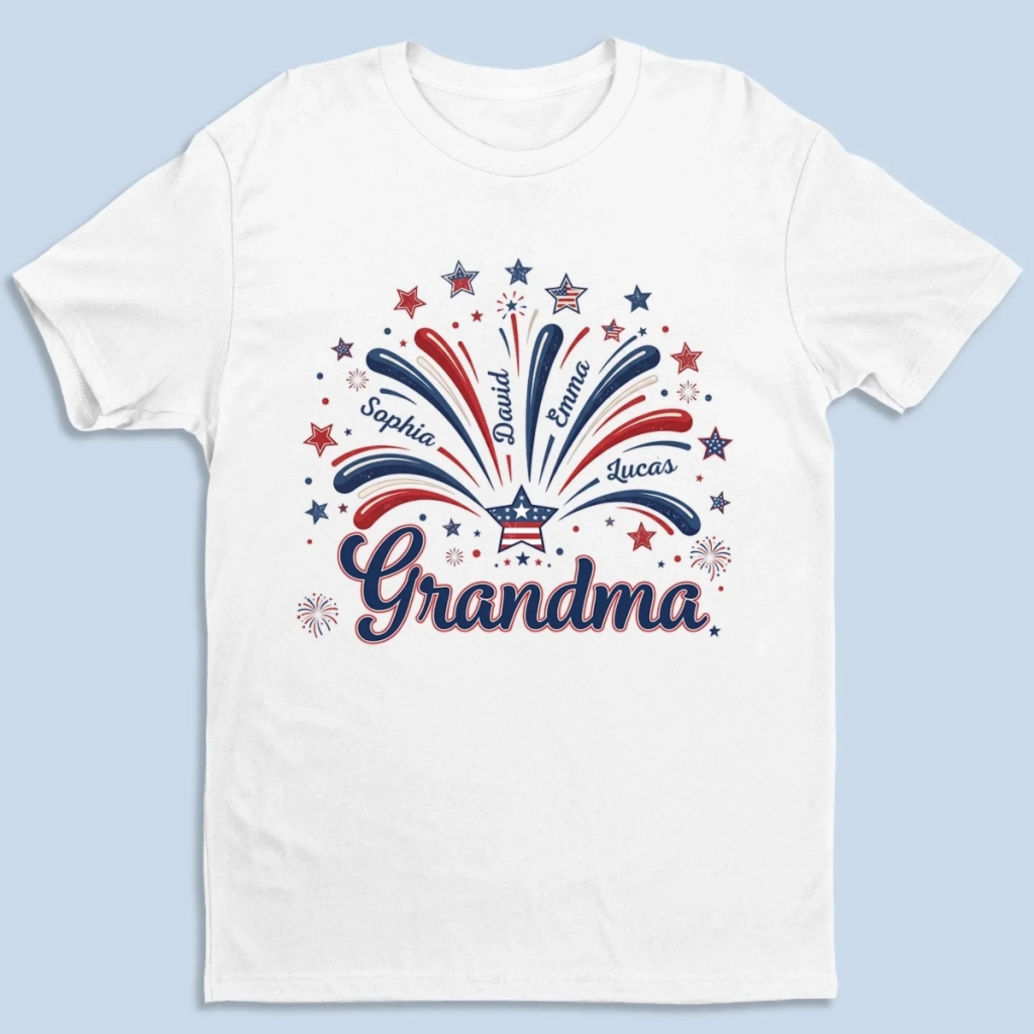 Custom T-shirt, Premium T-shirt, Hoodie - Personalized 4th Of July Gifts For Mom, Grandma - Family Lights Up Her World