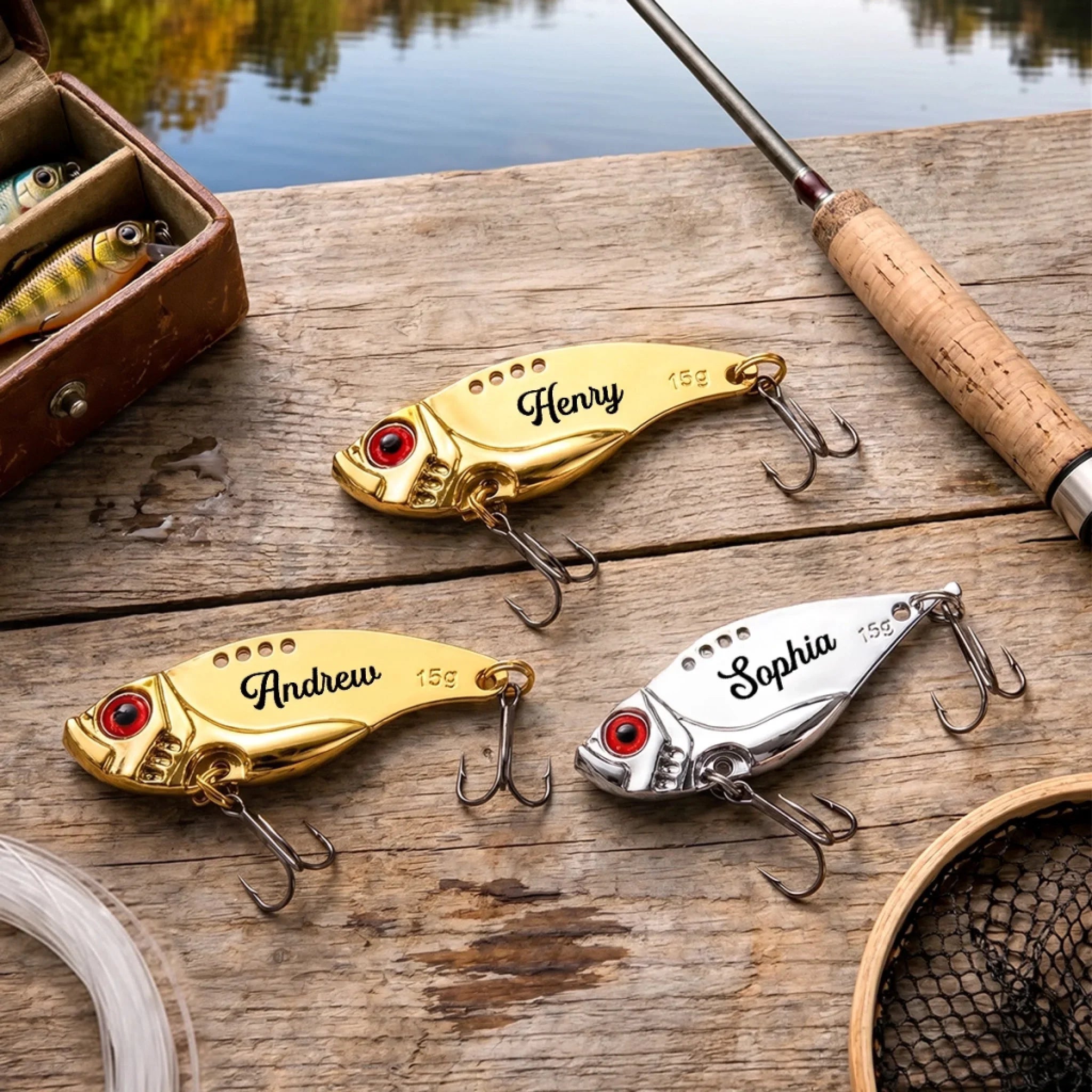 Custom Fishing Lure Gift Box - Personalized Father's Day Fishing Gifts For Fisherman, Dad, Grandpa - Fish More Worry Less