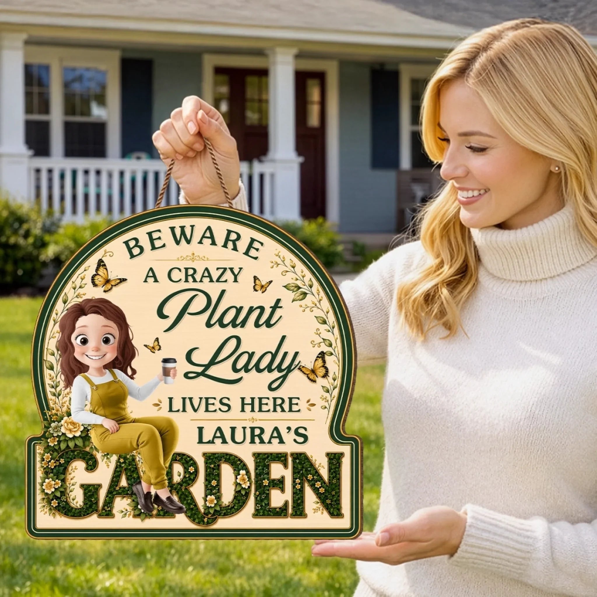Custom Wood Sign - Personalized Birthday Garden Gifts For Gardeners - A Crazy Plant Lady Lives Here