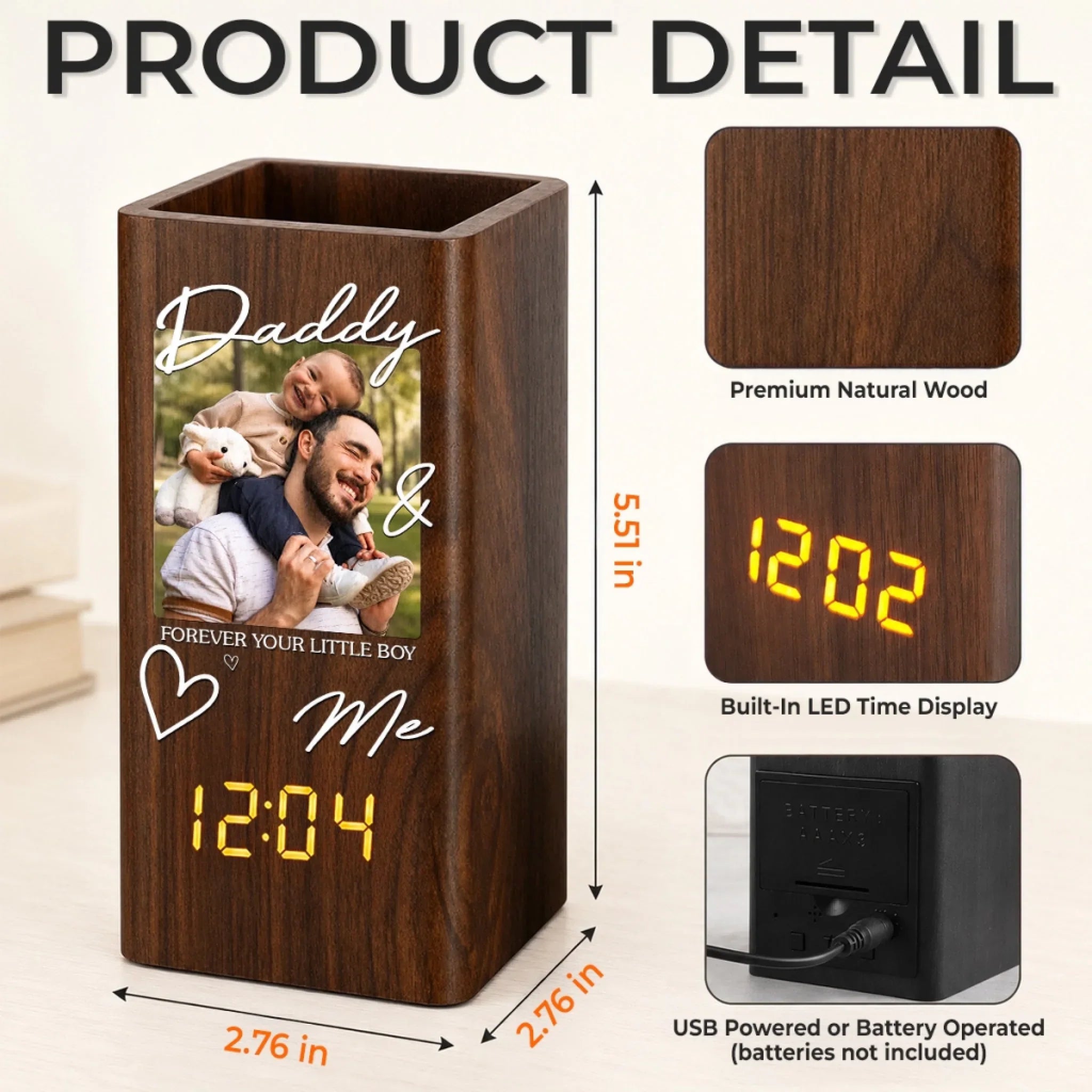 Custom Photo Pen Holder With Clock - Personalized Father's Day Birthday Gifts For Dad, Grandpa - Dad Makes Everything Better