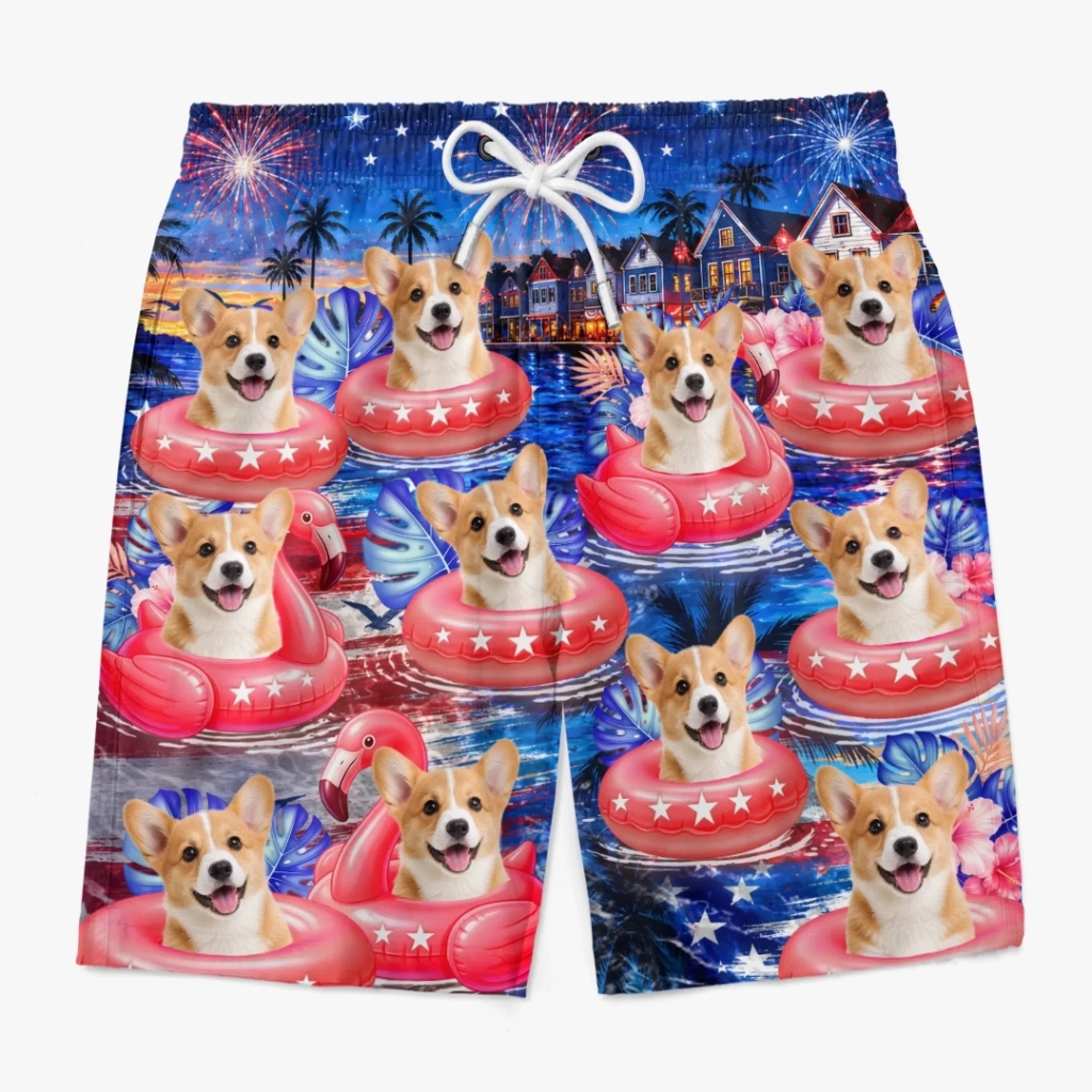 Custom Photo Tropical Hawaiian Aloha Men Beach Shorts - Personalized Summer Vacation And Travel Gifts For Dog Cat Lovers, Dog Dad And Mom, Cat Owners - Home of the Paws