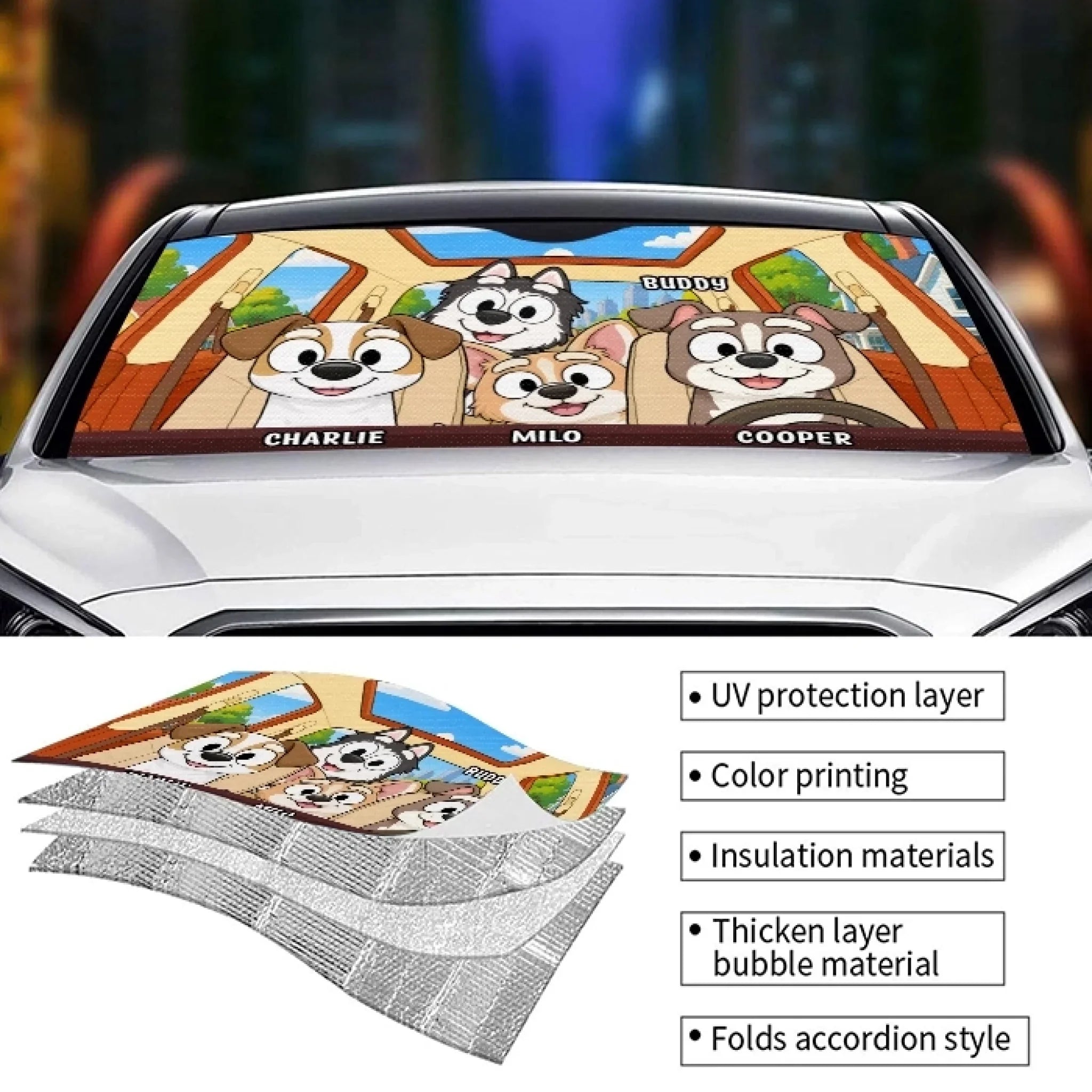 Custom Auto Windshield Sunshade, Car Window Protector - Personalized Birthday Gifts For Dog Cat Lovers, Dog Dad And Mom, Cat Owners - Paws Make Life Better