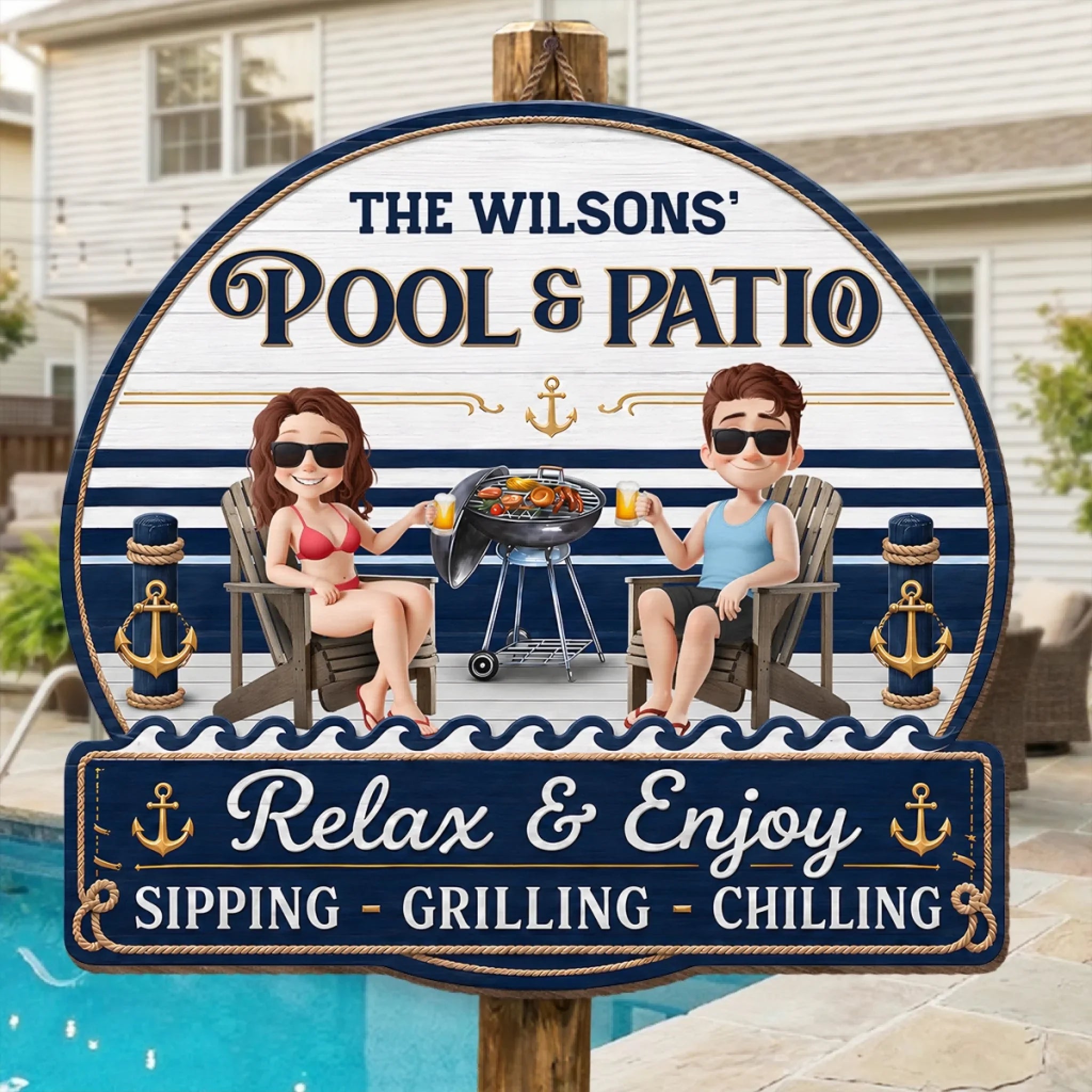 Custom Wood Sign - Personalized Summer Vacation And Travel Gifts For Husband And Wife, Him And Her - Our Favorite Coastal Escape