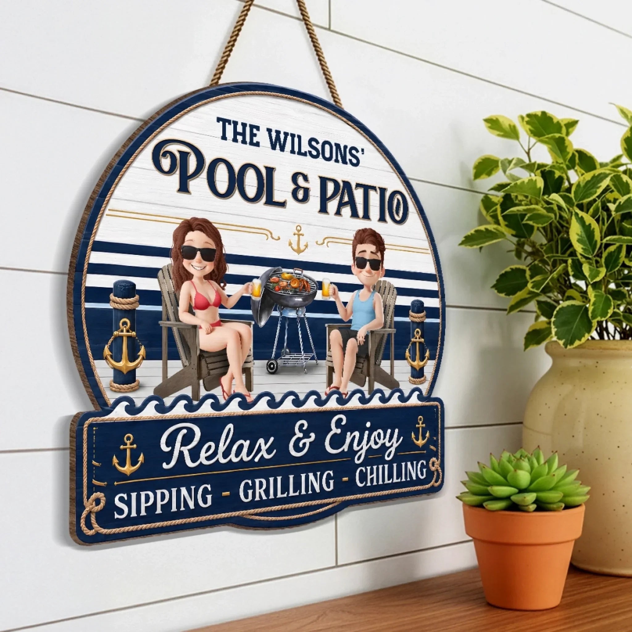 Custom Wood Sign - Personalized Summer Vacation And Travel Gifts For Husband And Wife, Him And Her - Our Favorite Coastal Escape