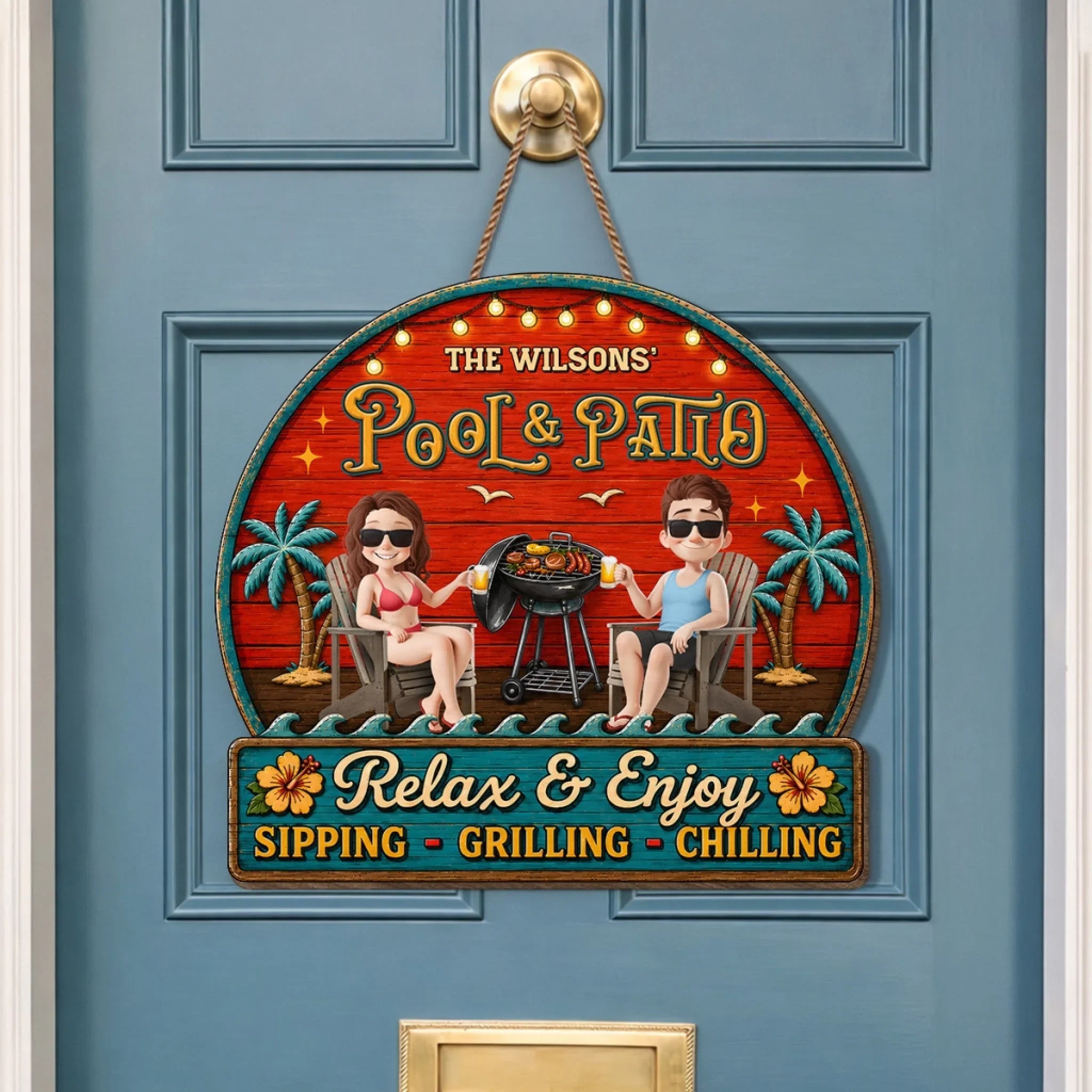 Custom Wood Sign - Personalized Summer Vacation And Travel Gifts For Husband And Wife, Him And Her - Our Happy Camper Oasis
