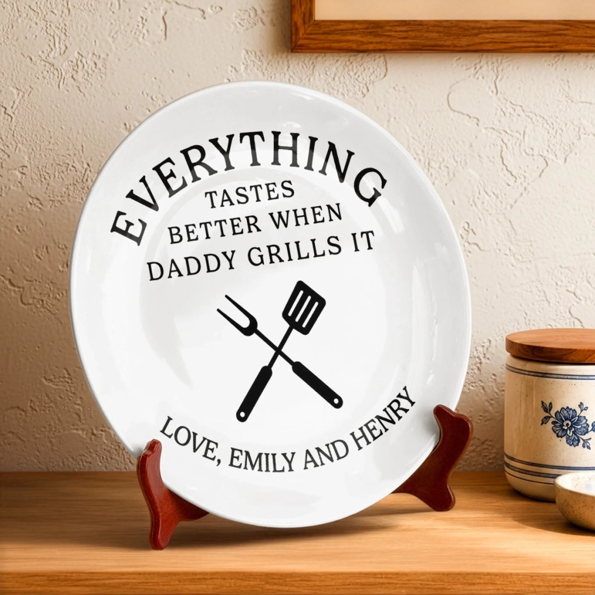 Custom Ceramic Plate - Personalized Father's Day Birthday Gifts For Dad, Grandpa - Served With Love Always