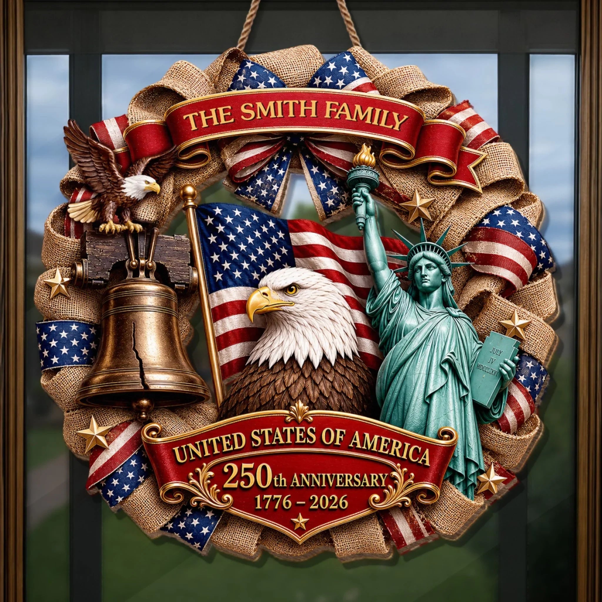 Custom Wood Sign - Personalized America 250th Anniversary Gifts For Mom, Dad, Brother, Sister, Kids - Faith, Family And Freedom