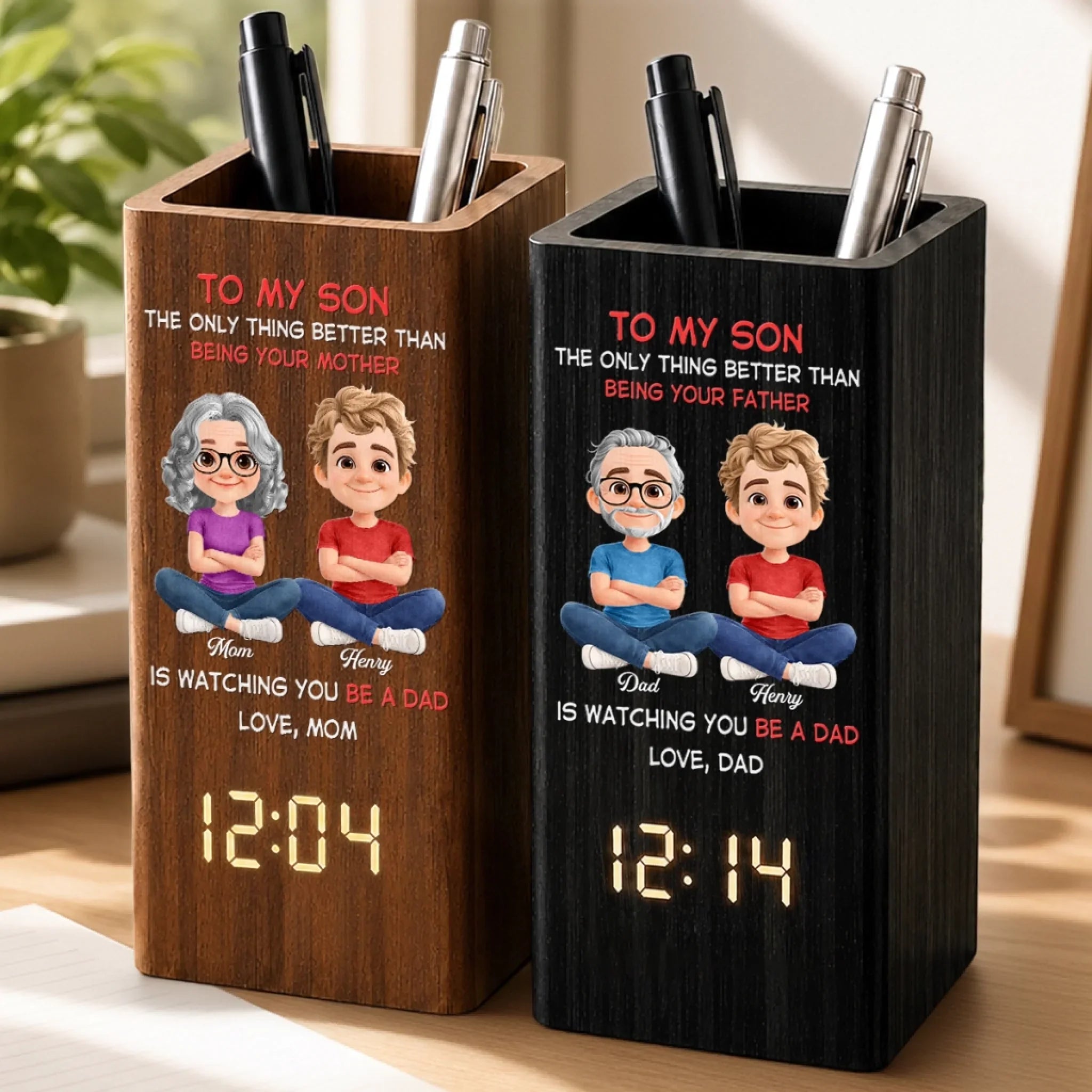 Custom Pen Holder With Clock - Personalized Father's Day Birthday Gifts For Son - My Son My Greatest Joy