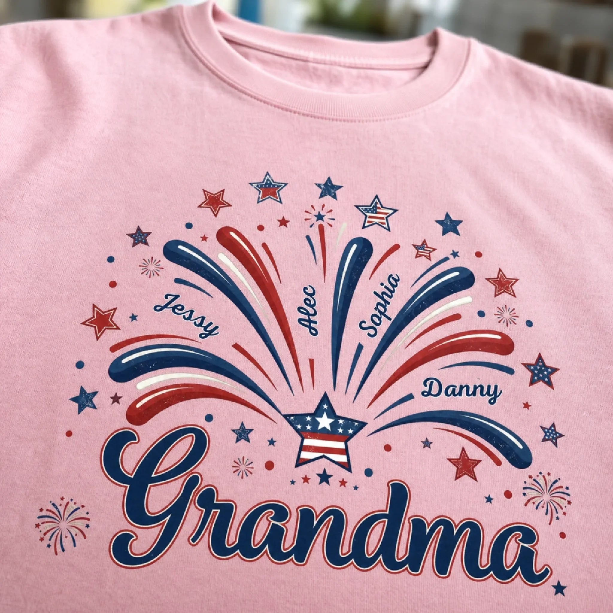 Custom T-shirt, Premium T-shirt, Hoodie - Personalized 4th Of July Gifts For Mom, Grandma - Family Lights Up Her World
