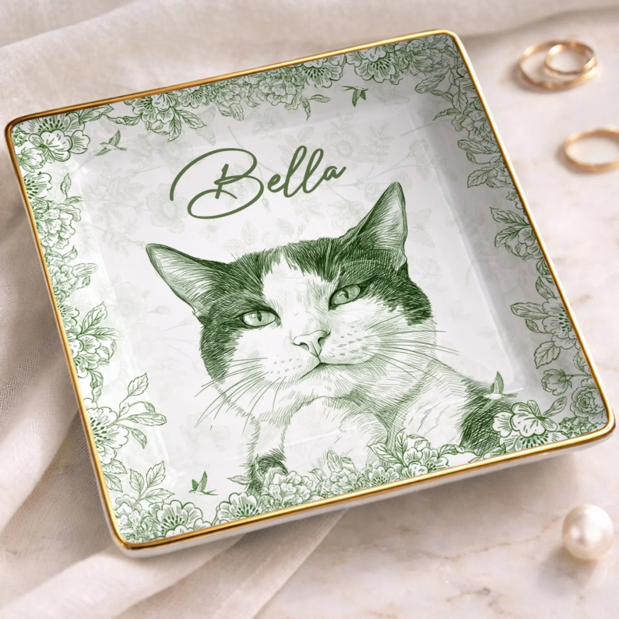 Custom Photo Full-Print Jewelry Dish - Personalized Birthday Gifts For Dog Cat Lovers, Dog Dad And Mom, Cat Owners - Blessed With Sweet Furry Souls