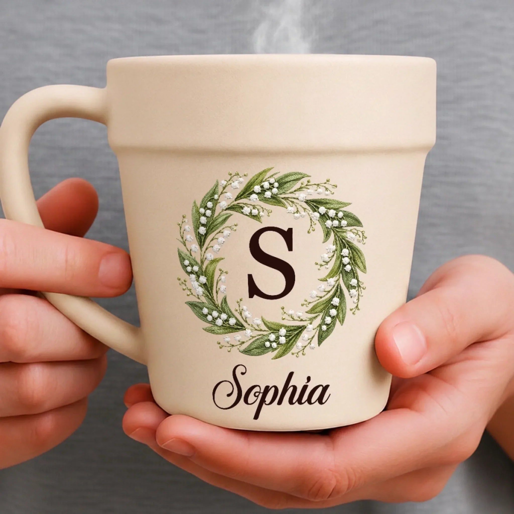 Custom Plant Pot Ceramic Mug - Personalized Birthday Garden Gifts For Gardeners - My Name, My Blooming Wreath