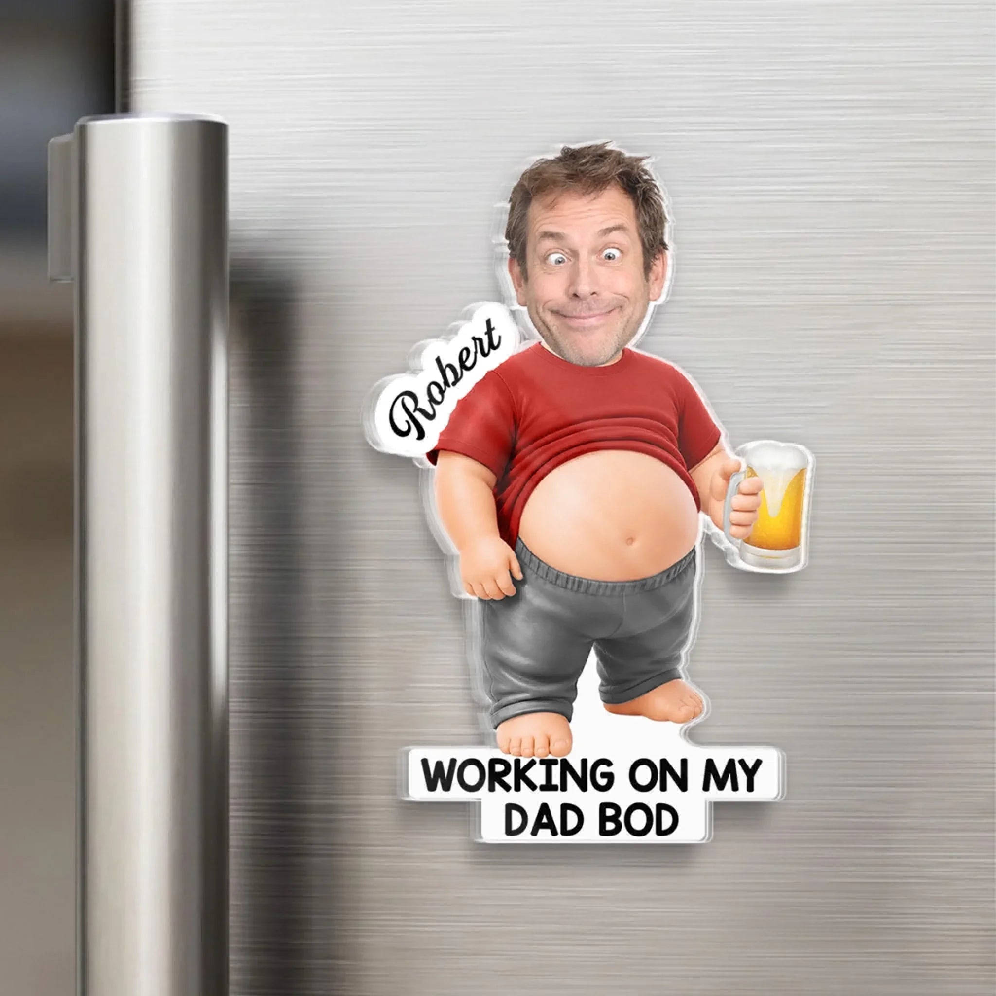 Custom Photo Dad Bod Belly Acrylic Fridge Magnet - Personalized Father's Day Funny Gifts For Dad, Grandpa - Dad Fuel Coffee And Chaos
