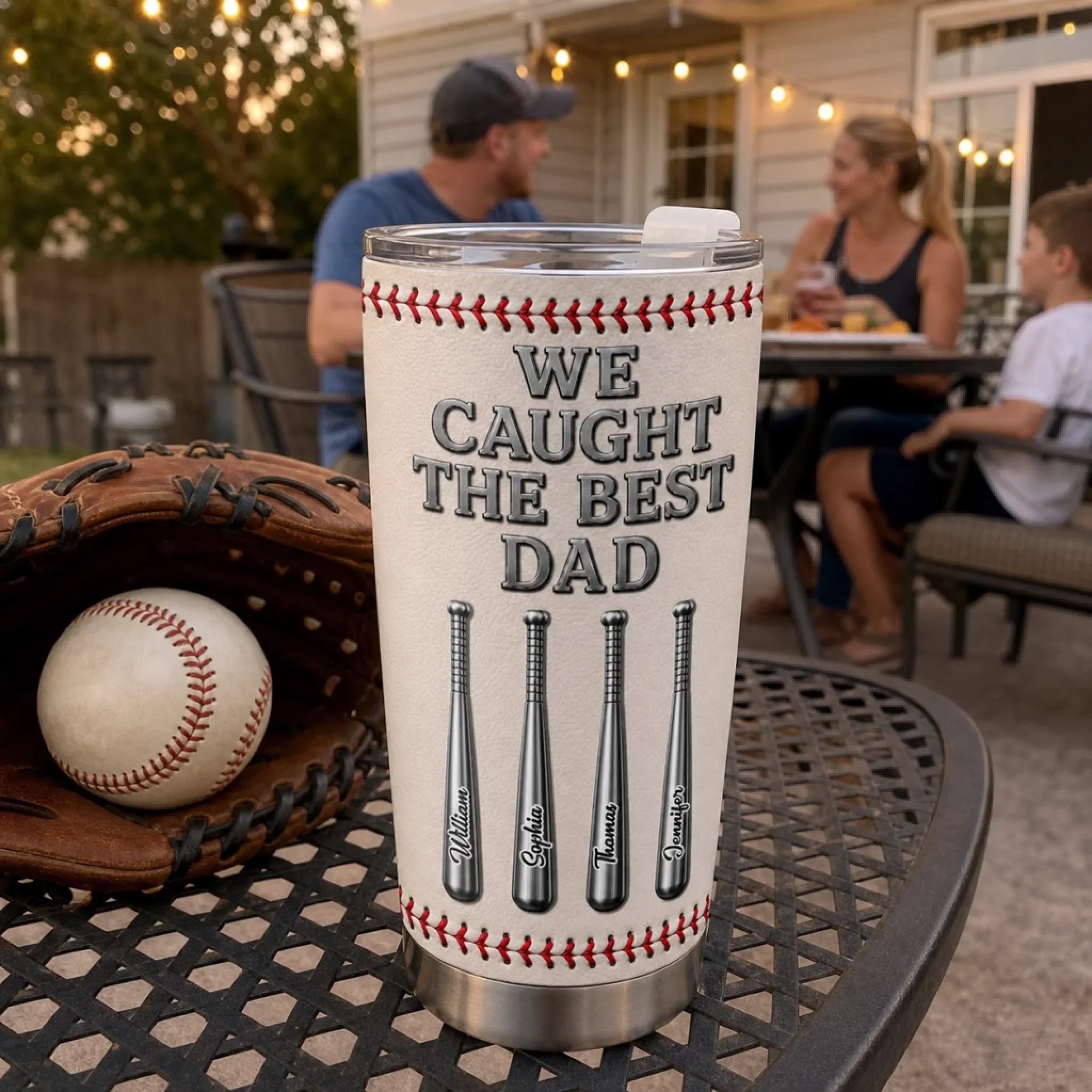 Custom Baseball Tumbler - Personalized Father's Day Birthday Gifts For Dad, Grandpa, Baseball Lovers, Sports Fans, Sports Lovers - We Caught The Best Dad