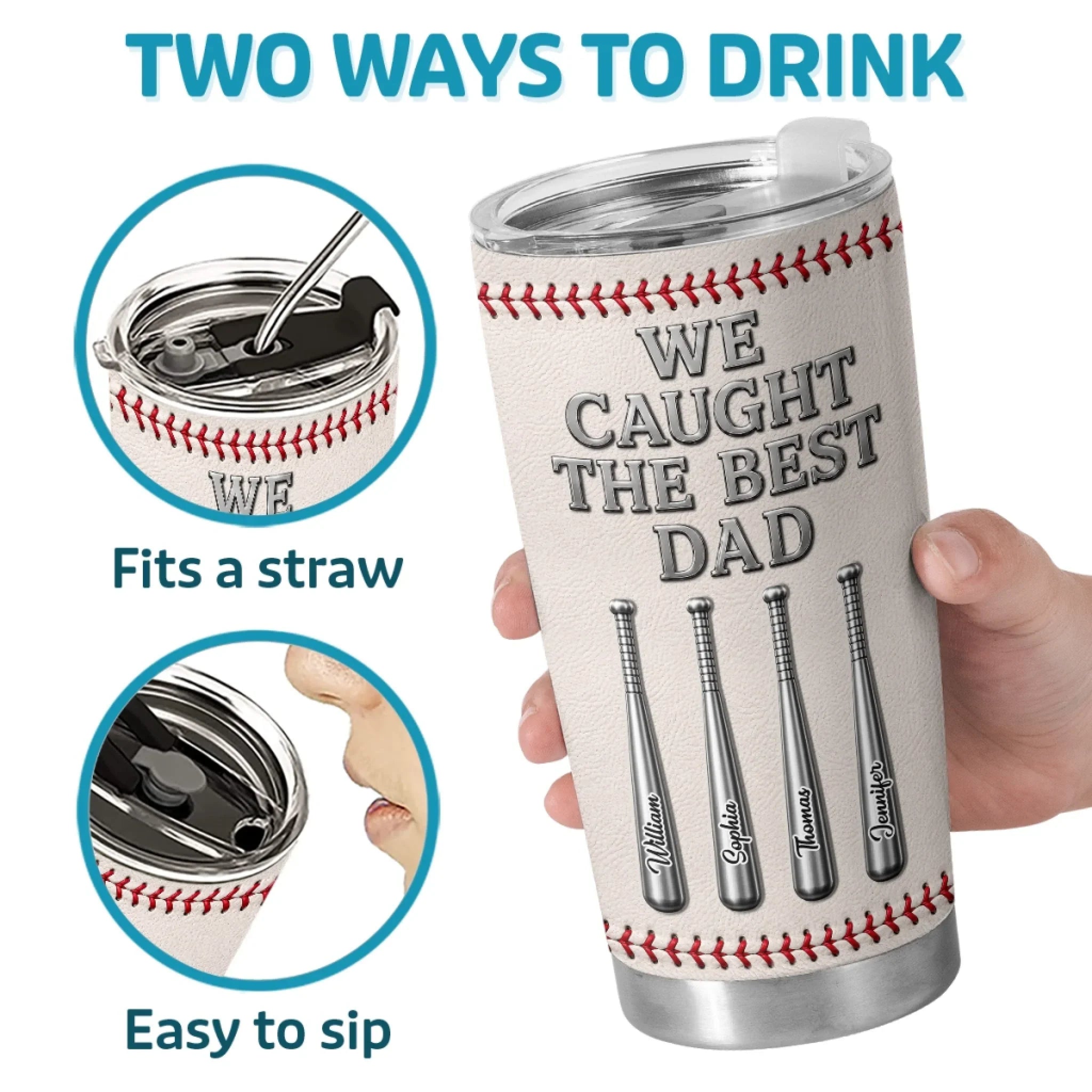 Custom Baseball Tumbler - Personalized Father's Day Birthday Gifts For Dad, Grandpa, Baseball Lovers, Sports Fans, Sports Lovers - We Caught The Best Dad