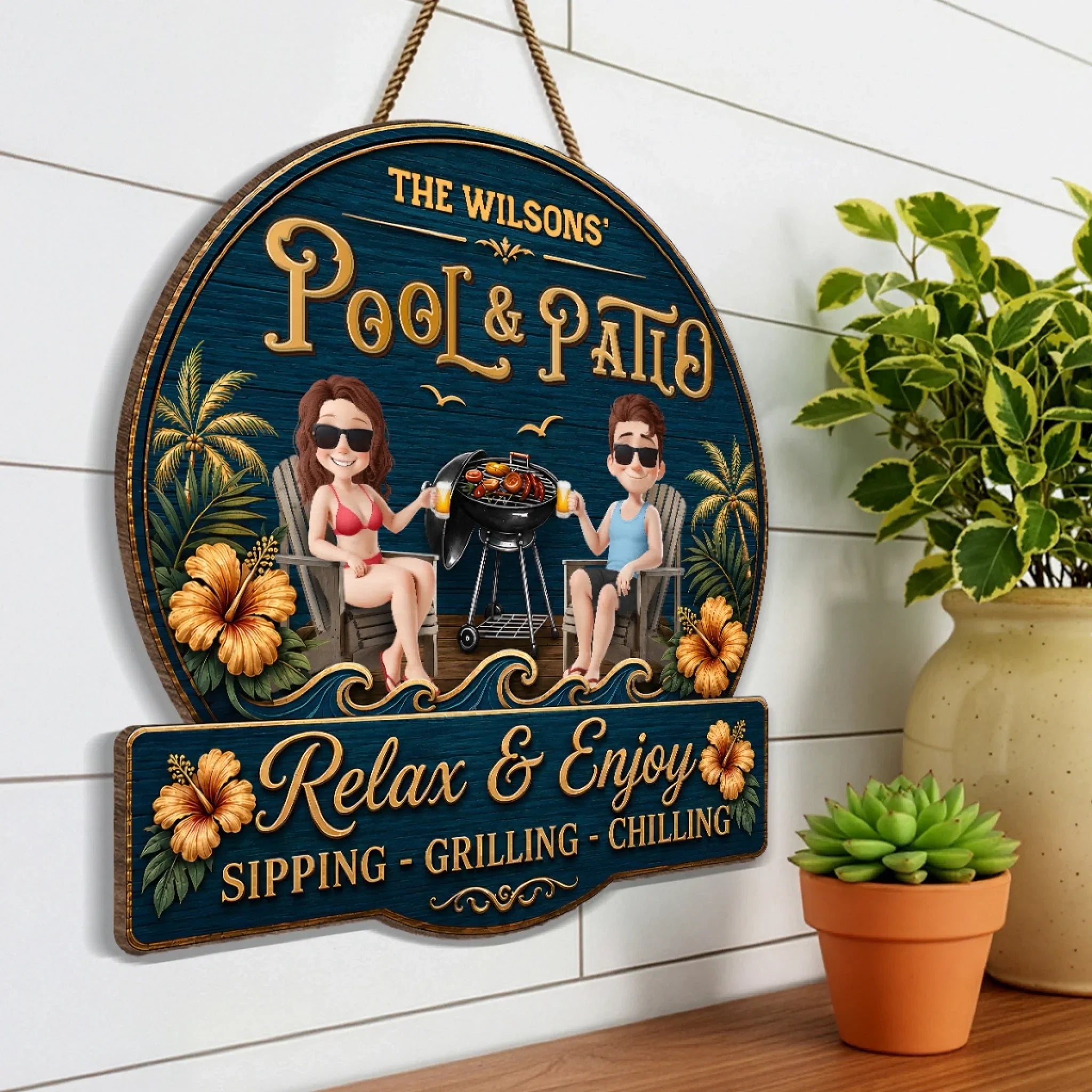 Custom Wood Sign - Personalized Summer Vacation And Travel Gifts For Husband And Wife, Him And Her - Welcome To Our Backyard Bar