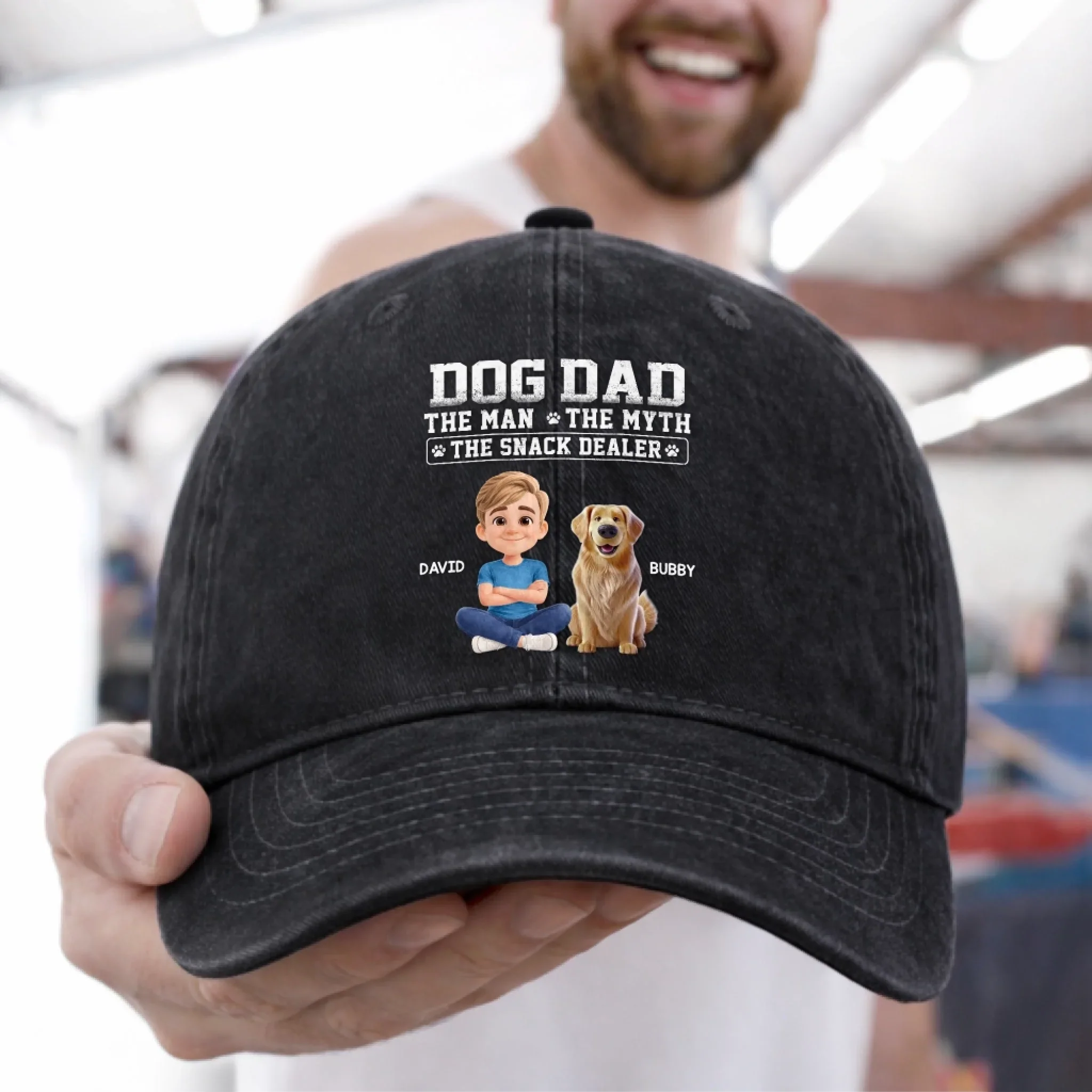Custom Vintage Washed Denim Baseball Cap - Personalized Father's Day Gifts For Dog Lovers, Dog Dad And Mom - The Snack Dealer